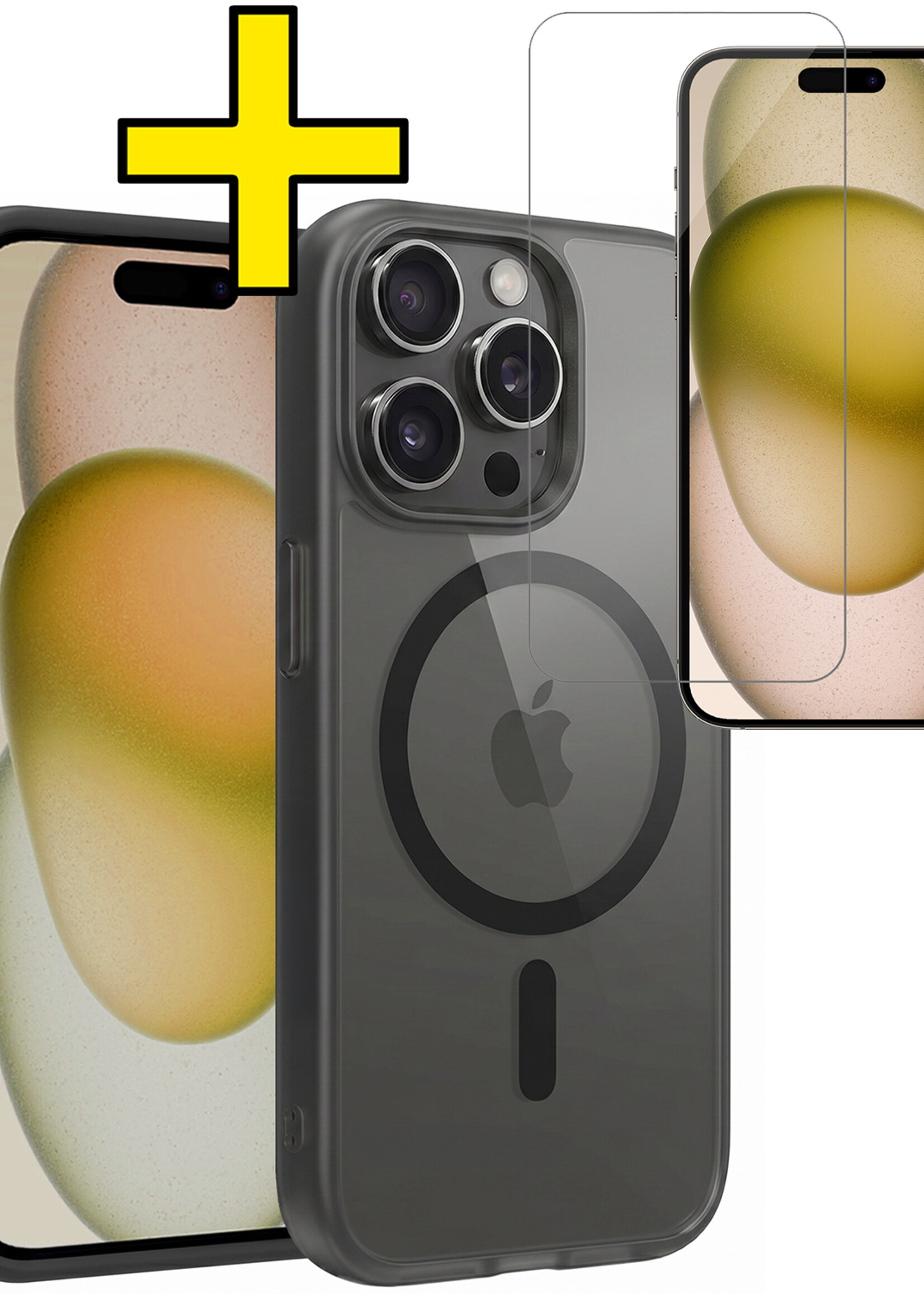 LUQ LUQ iPhone 15 Pro Magsafe Hoesje Zwart Met Screenprotector