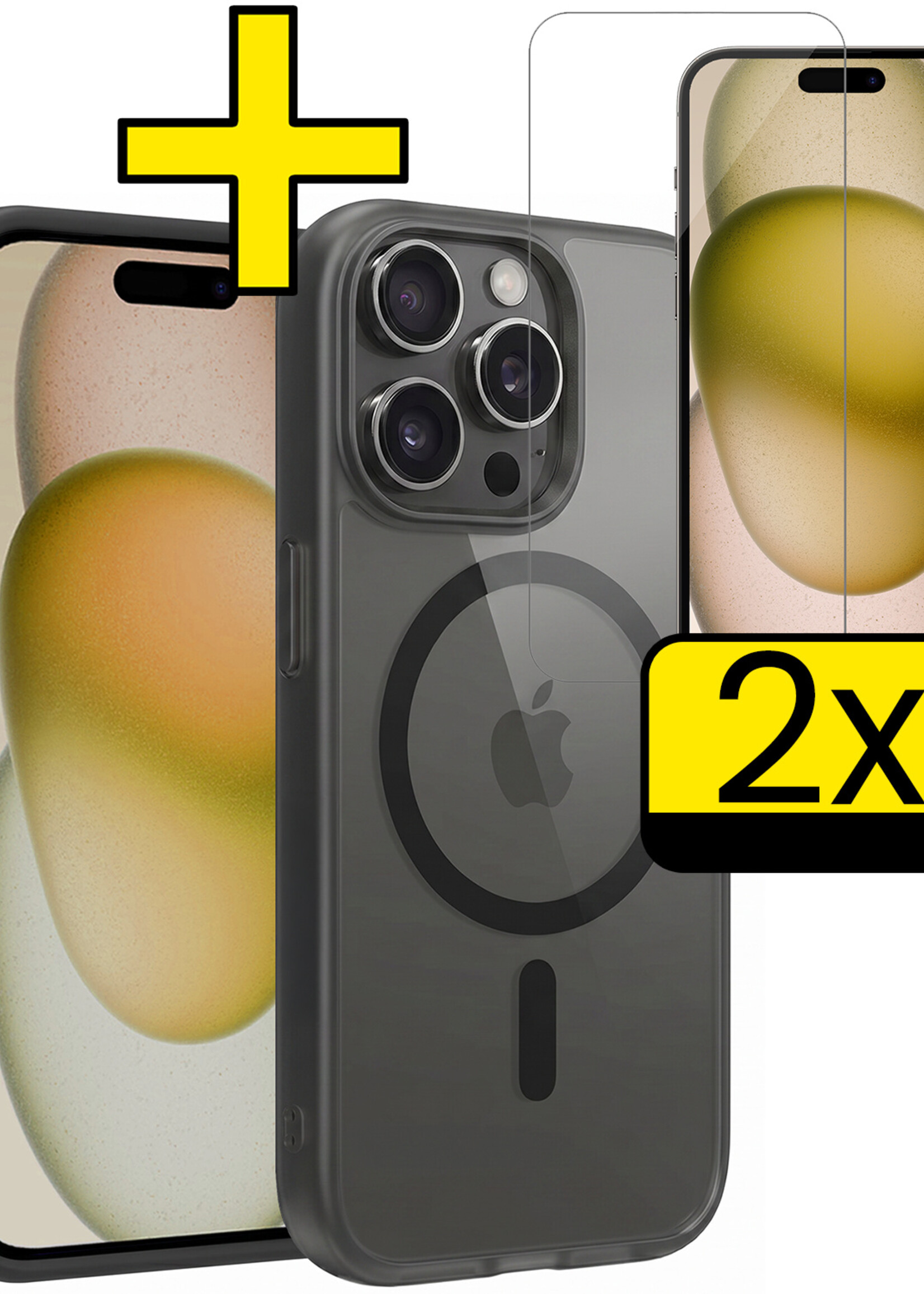 LUQ LUQ iPhone 15 Pro Magsafe Hoesje Zwart Met 2x Screenprotector