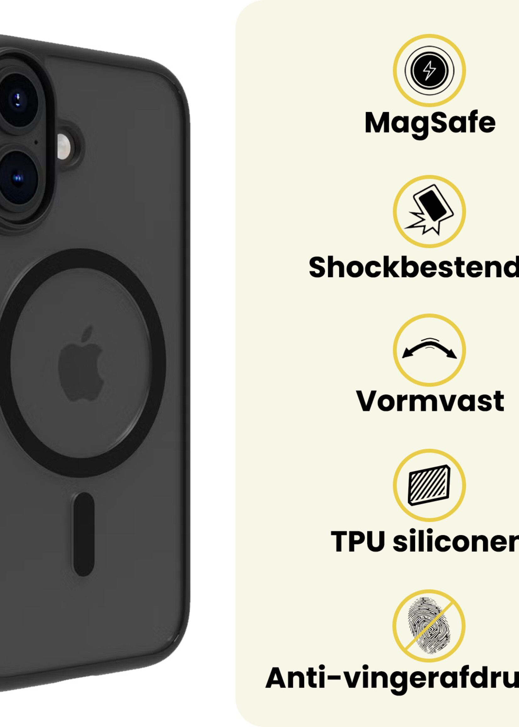 LUQ LUQ iPhone 16 Plus Magsafe Hoesje Zwart Met Screenprotector