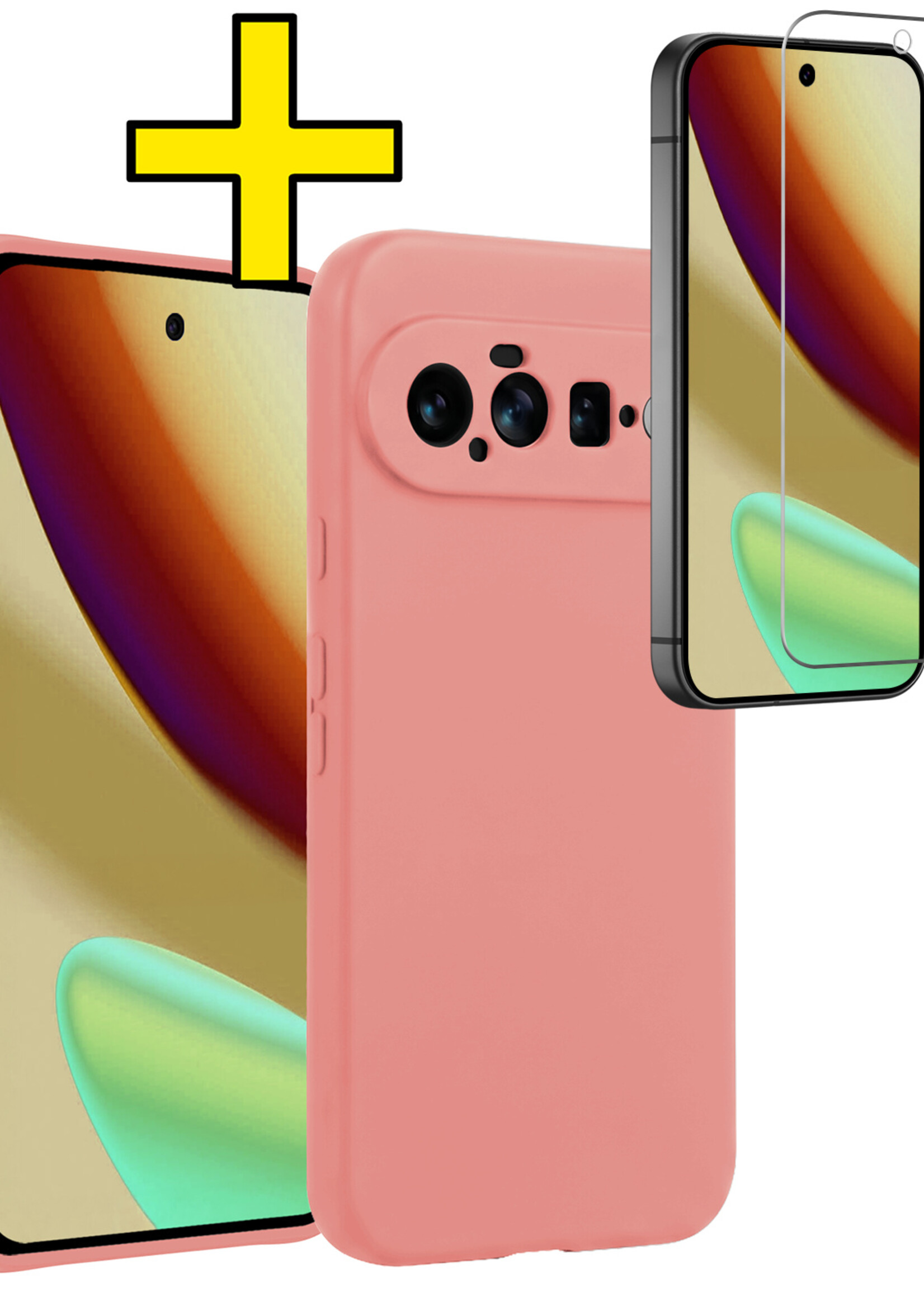 LUQ LUQ Google Pixel 11 Hoesje Siliconen Met Screenprotector - Lichtroze
