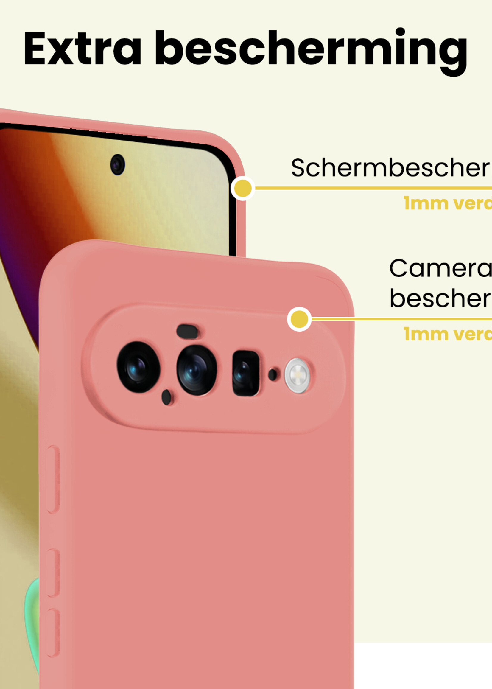 LUQ LUQ Google Pixel 11 Hoesje Siliconen Met Screenprotector - Lichtroze