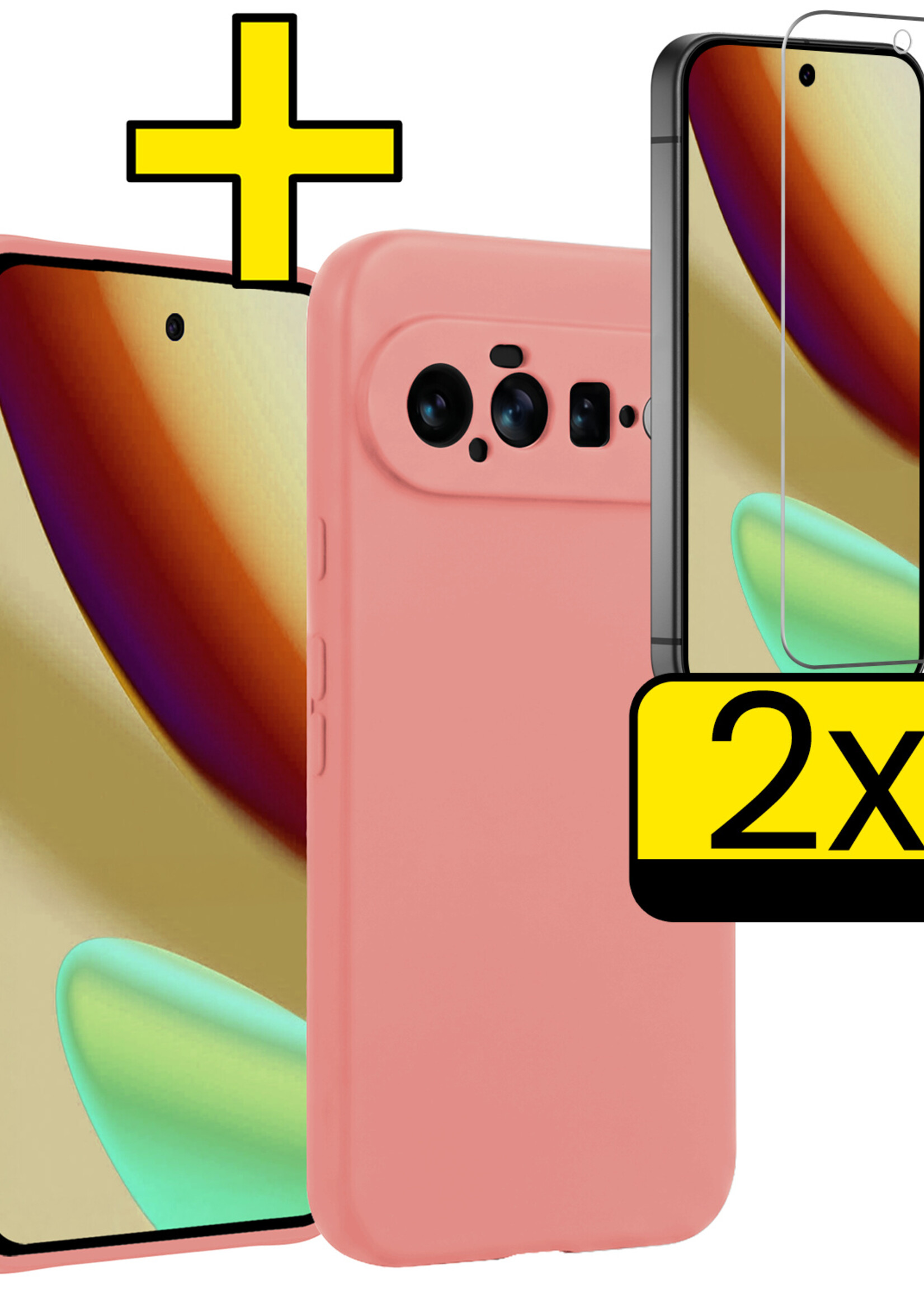 LUQ LUQ Google Pixel 11 Hoesje Siliconen Met 2x Screenprotector - Lichtroze