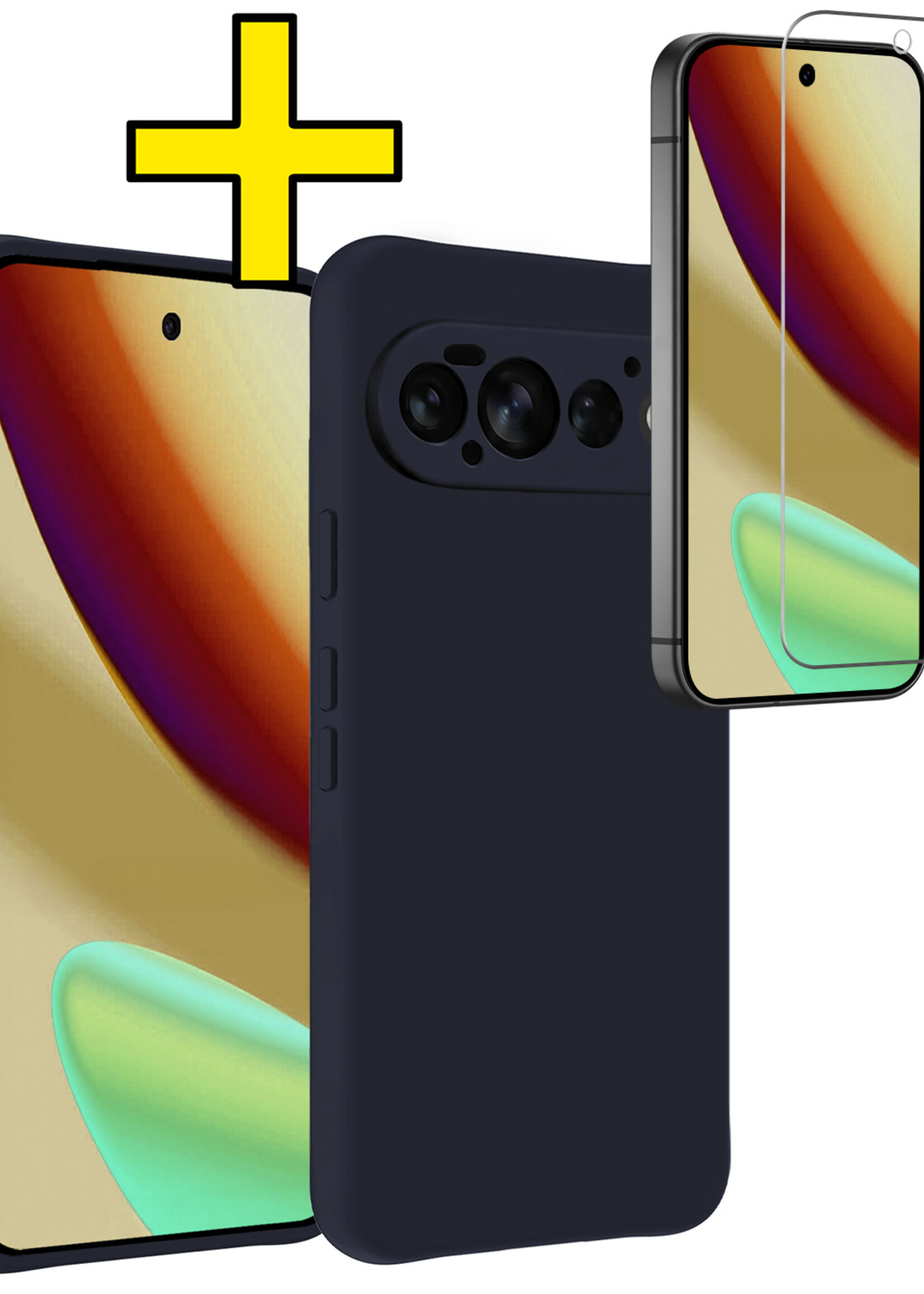 LUQ LUQ Google Pixel 11 Pro Hoesje Siliconen Met Screenprotector - Donkerblauw