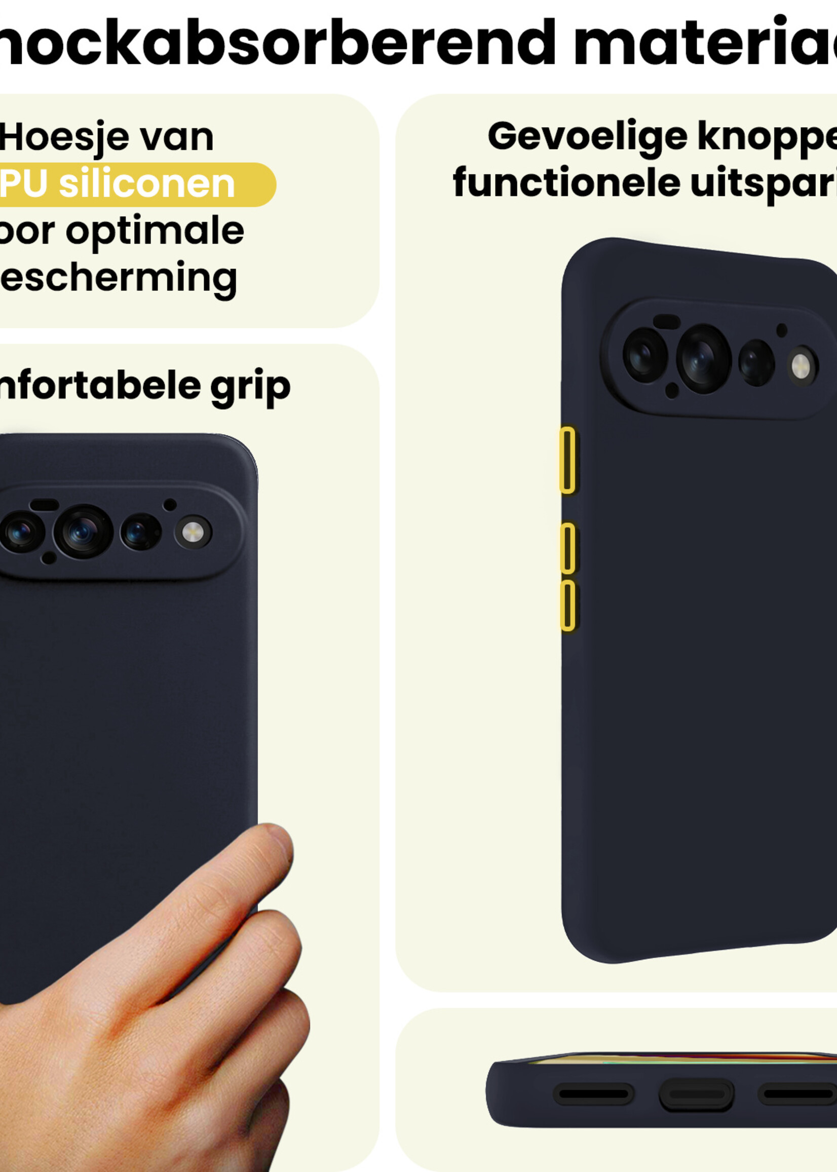 LUQ LUQ Google Pixel 11 Pro Hoesje Siliconen Met Screenprotector - Donkerblauw