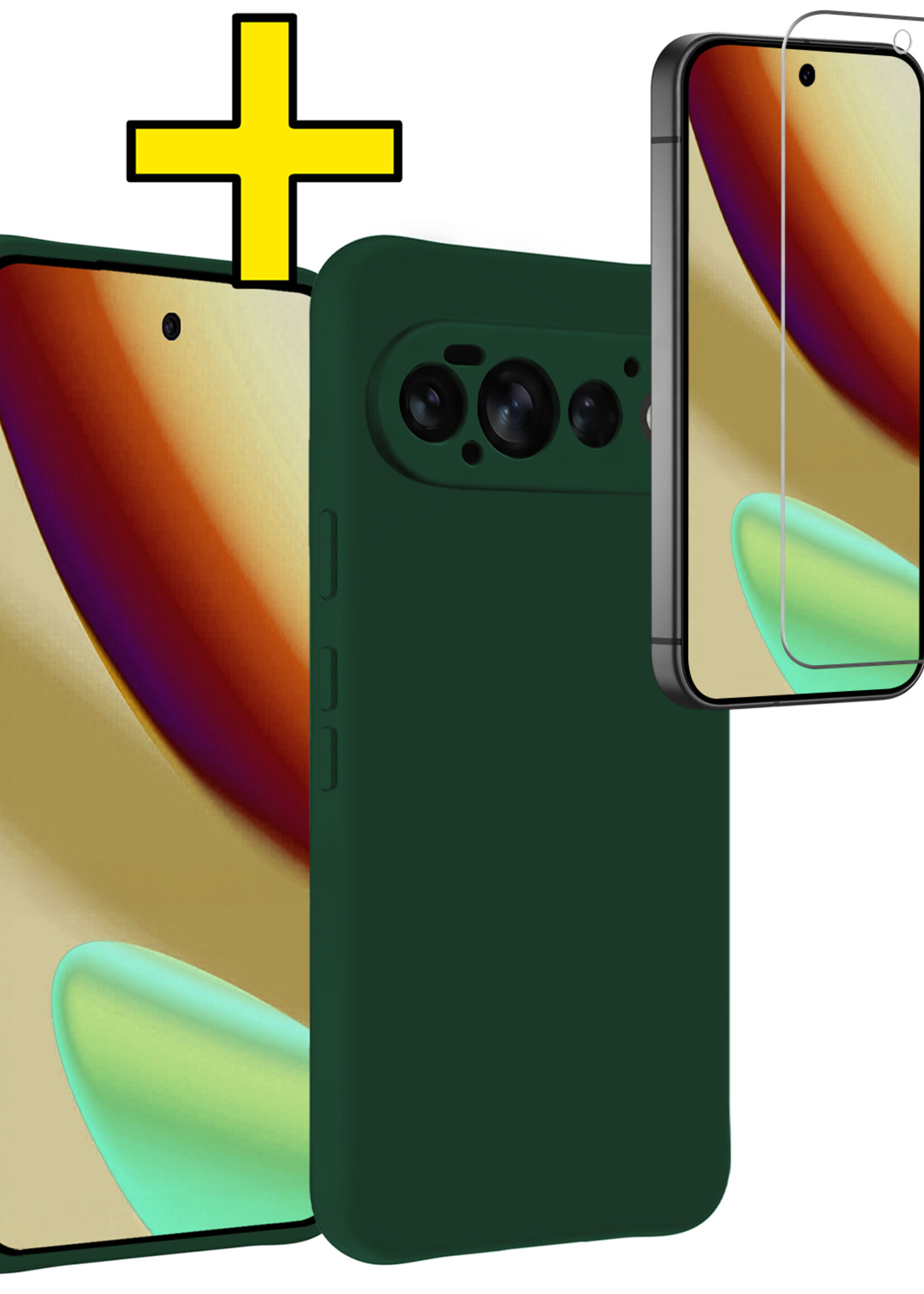 LUQ LUQ Google Pixel 11 Pro Hoesje Siliconen Met Screenprotector - Donkergroen