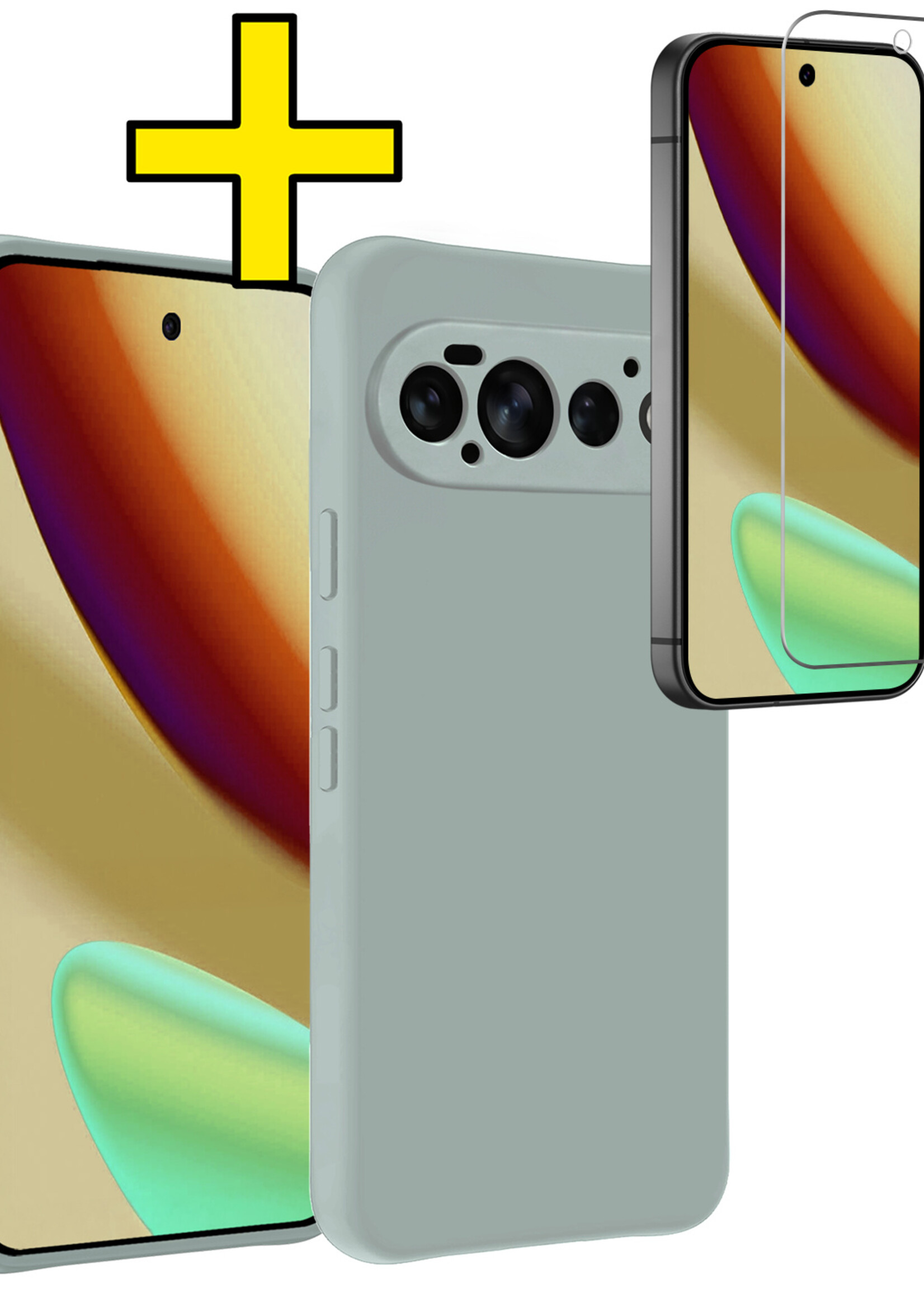 LUQ LUQ Google Pixel 11 Pro Hoesje Siliconen Met Screenprotector - Lichtblauw