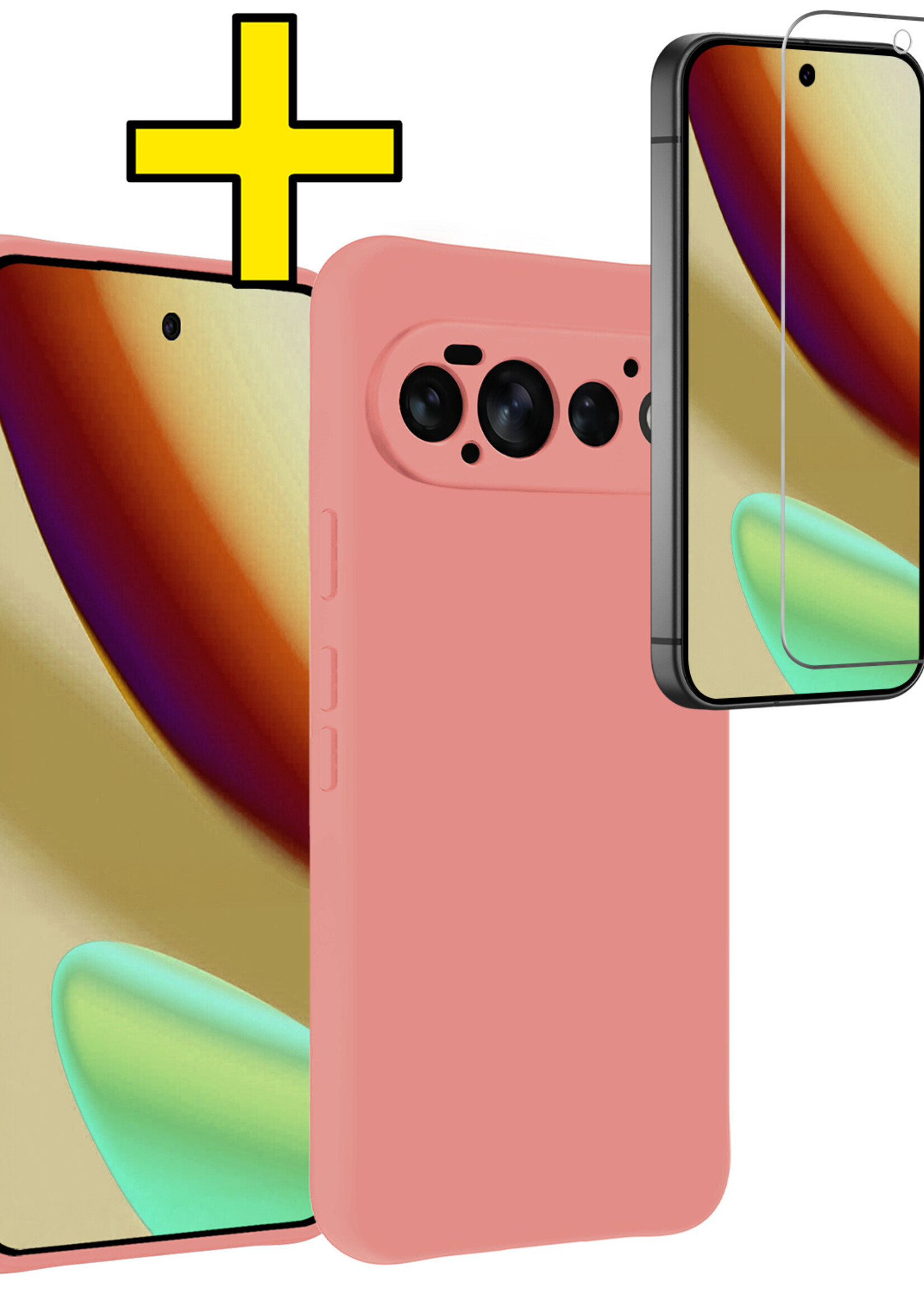 LUQ LUQ Google Pixel 11 Pro Hoesje Siliconen Met Screenprotector - Lichtroze