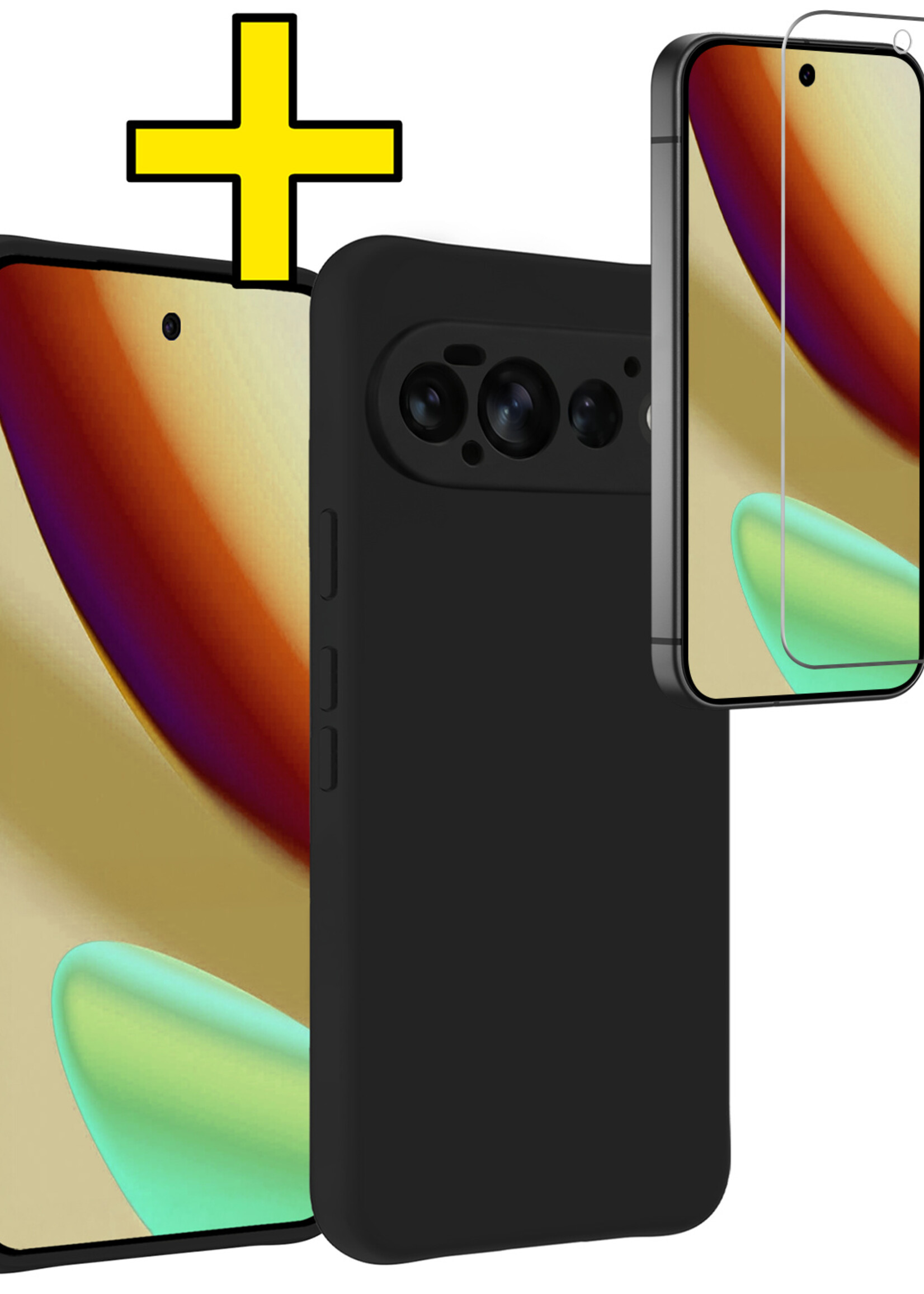 LUQ LUQ Google Pixel 11 Pro Hoesje Siliconen Met Screenprotector - Zwart