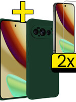 LUQ LUQ Google Pixel 11 Pro Hoesje Siliconen Met 2x Screenprotector - Donkergroen