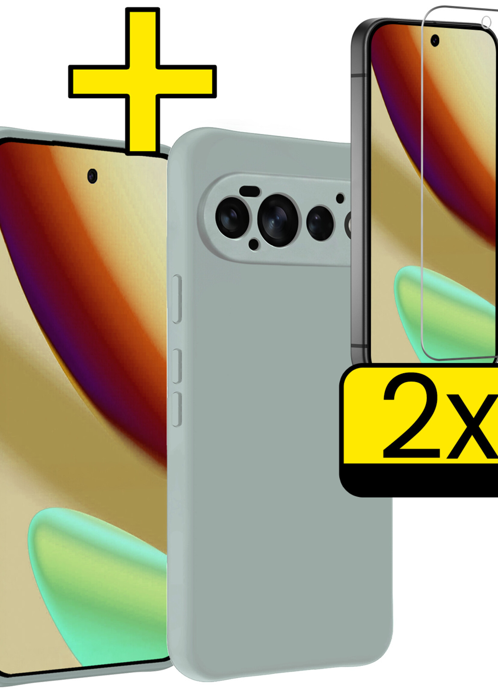 LUQ LUQ Google Pixel 11 Pro Hoesje Siliconen Met 2x Screenprotector - Lichtblauw