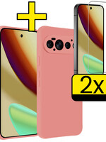 LUQ LUQ Google Pixel 11 Pro Hoesje Siliconen Met 2x Screenprotector - Lichtroze
