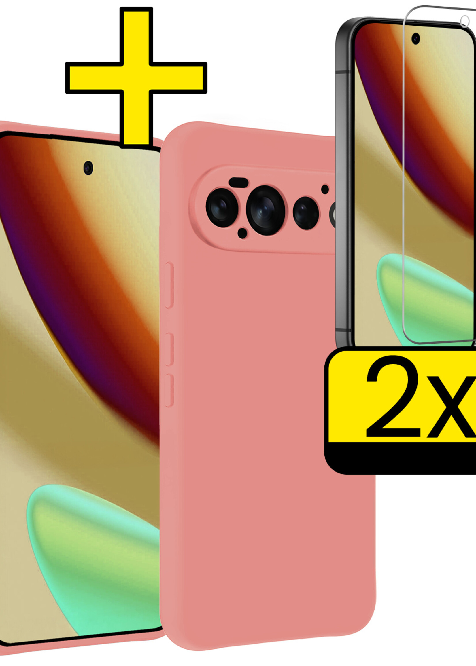 LUQ LUQ Google Pixel 11 Pro Hoesje Siliconen Met 2x Screenprotector - Lichtroze