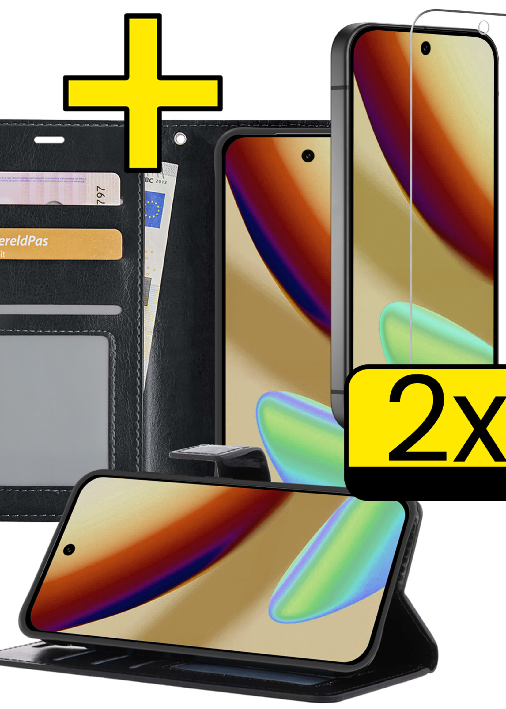 LUQ LUQ Google Pixel 11 Pro Hoesje Bookcase Met 2x Screenprotector - Zwart