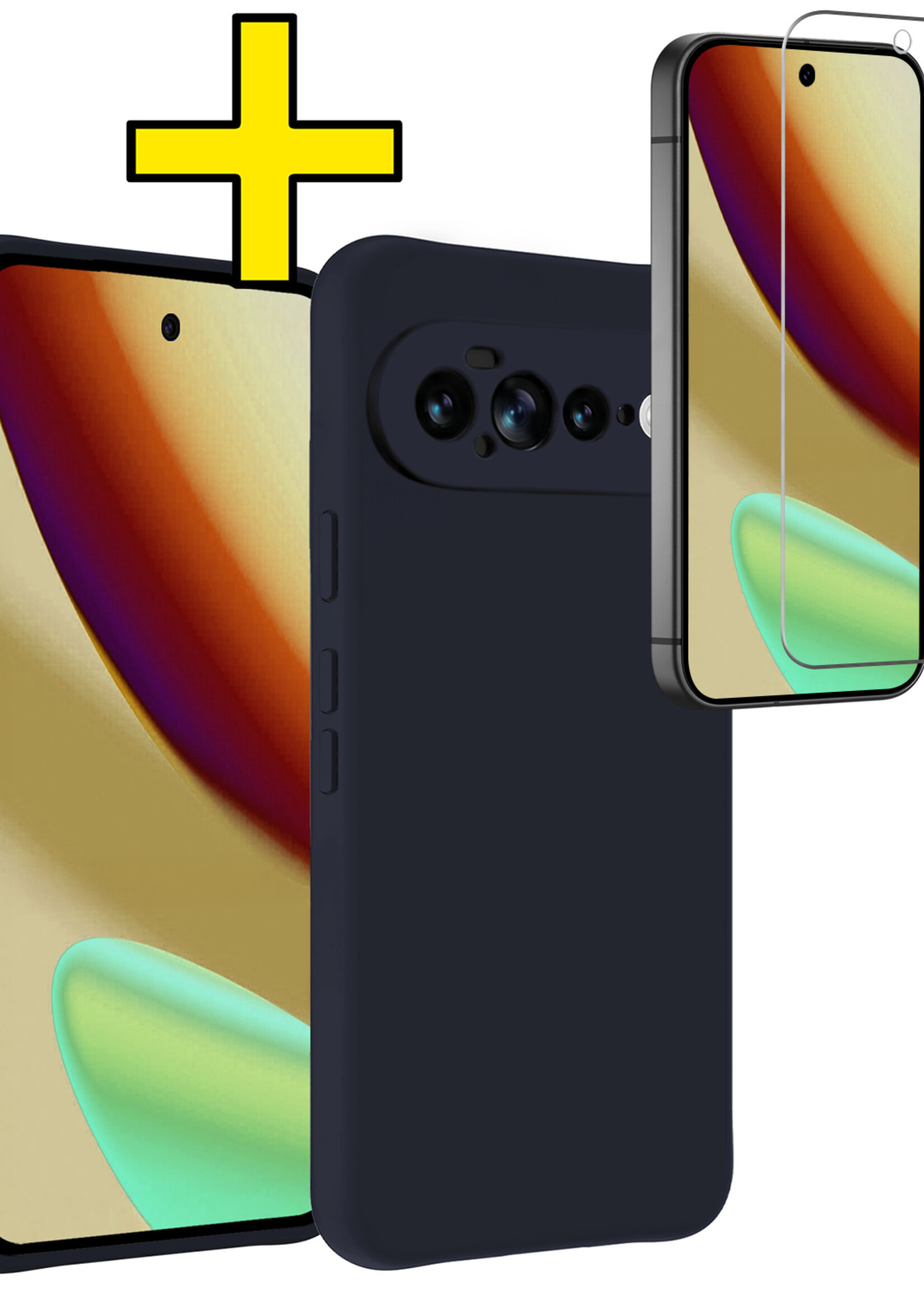 LUQ LUQ Google Pixel 11 Pro XL Hoesje Siliconen Met Screenprotector - Donkerblauw