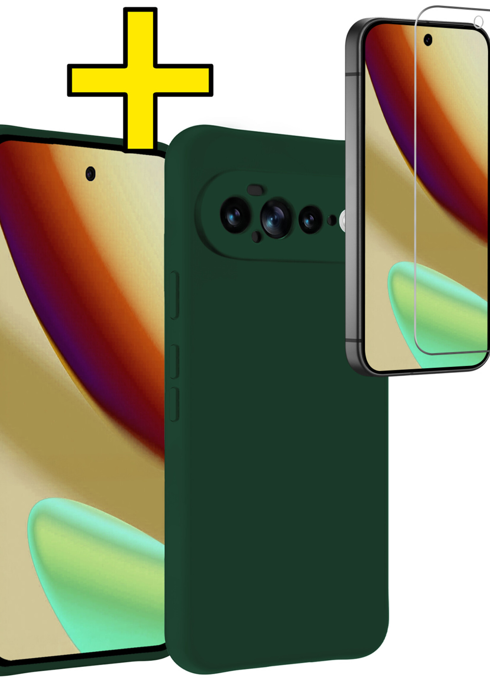 LUQ LUQ Google Pixel 11 Pro XL Hoesje Siliconen Met Screenprotector - Donkergroen