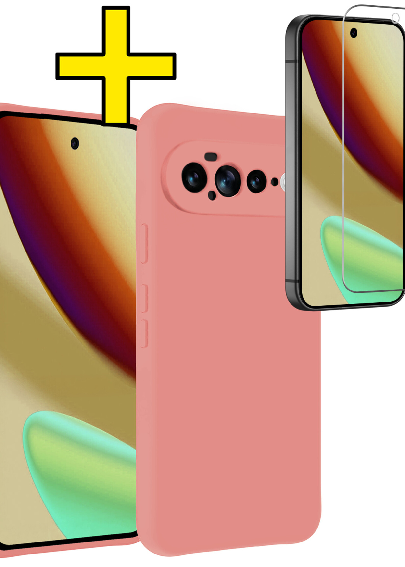 LUQ LUQ Google Pixel 11 Pro XL Hoesje Siliconen Met Screenprotector - Lichtroze