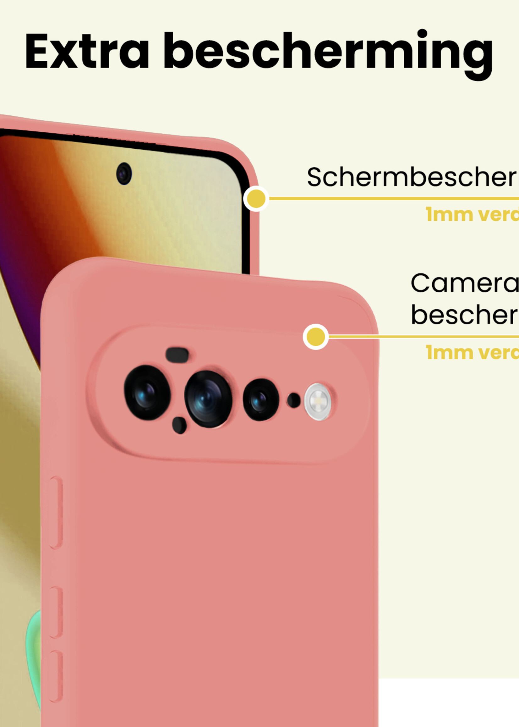 LUQ LUQ Google Pixel 11 Pro XL Hoesje Siliconen Met Screenprotector - Lichtroze