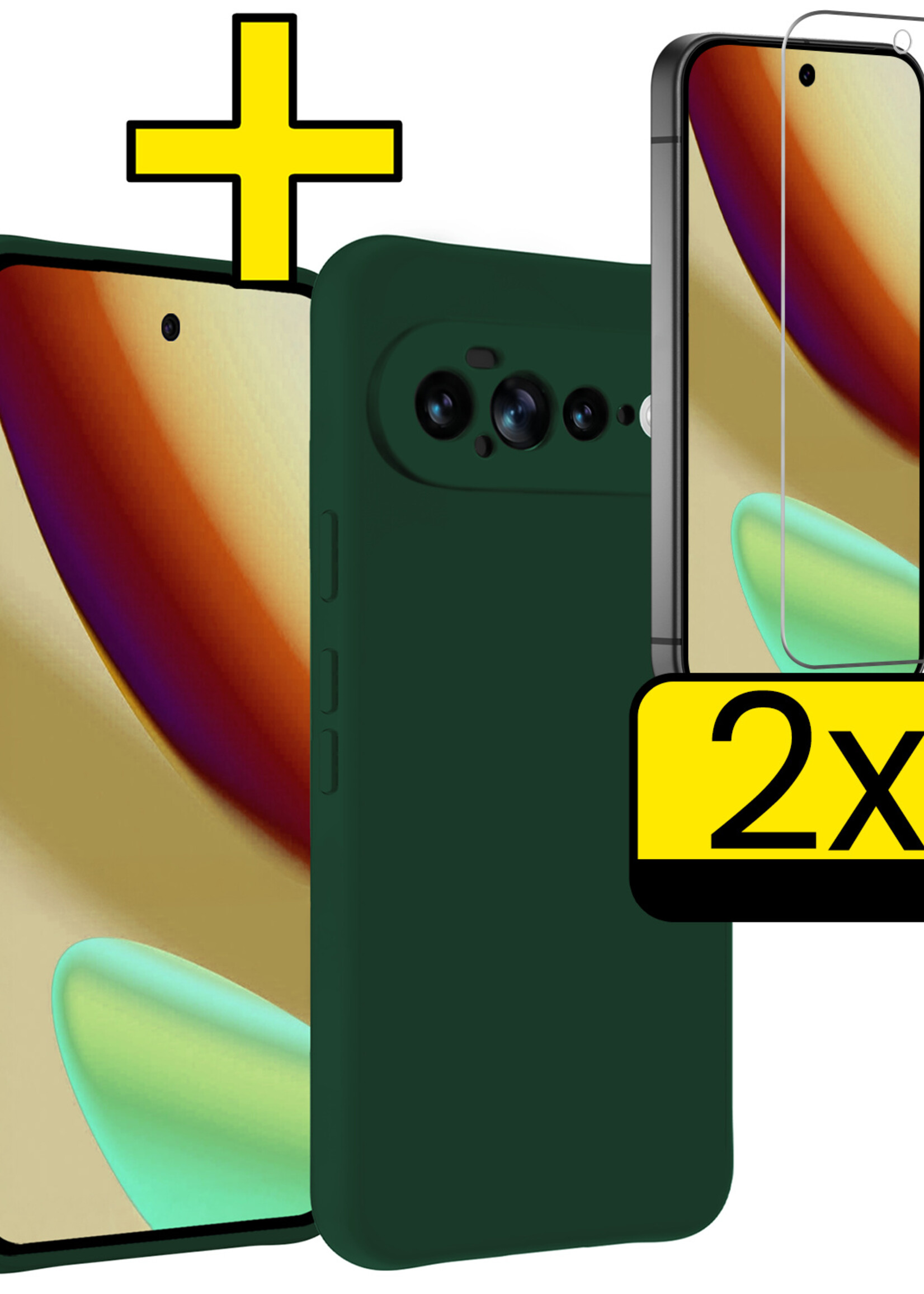 LUQ LUQ Google Pixel 11 Pro XL Hoesje Siliconen Met 2x Screenprotector - Donkergroen