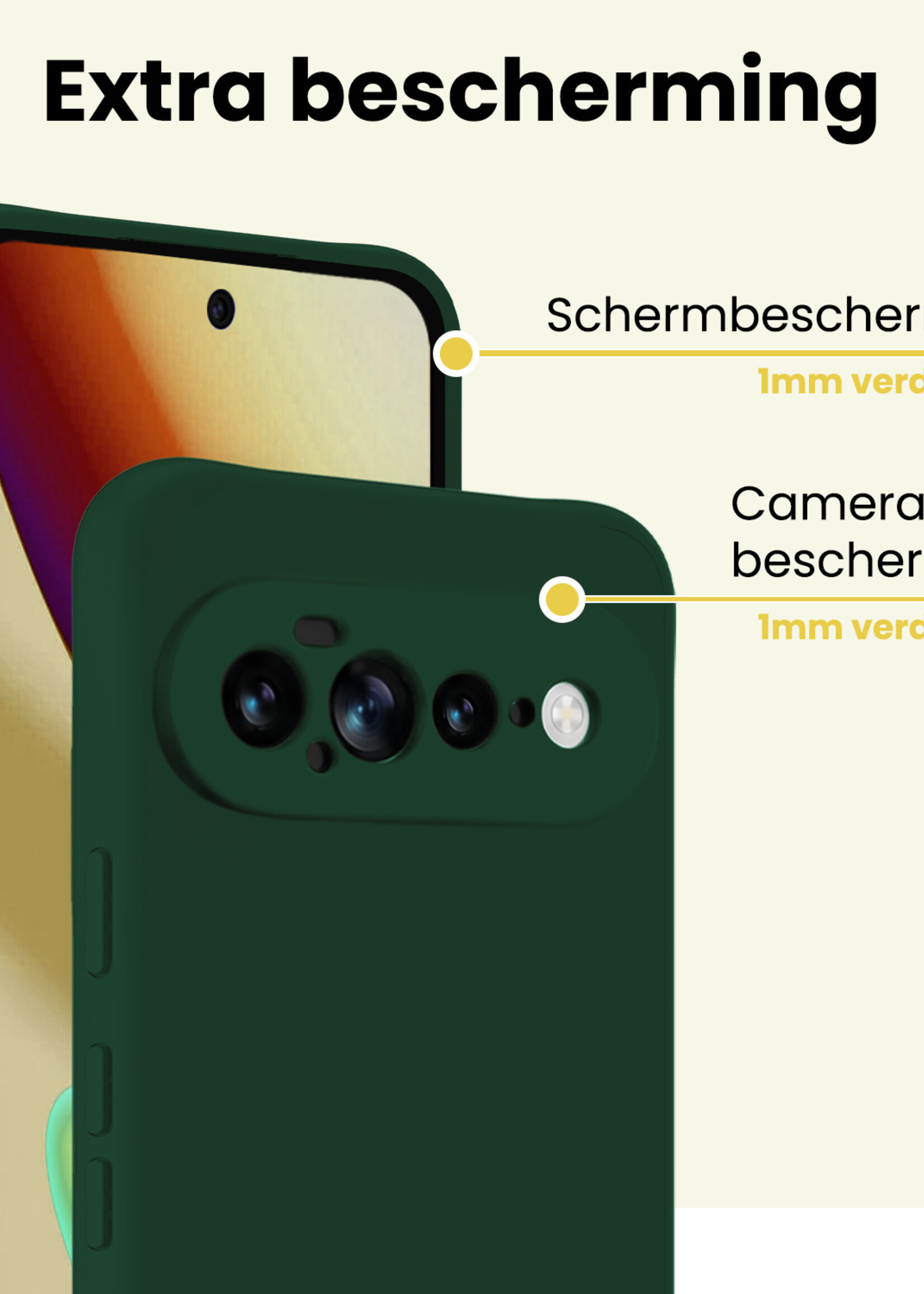 LUQ LUQ Google Pixel 11 Pro XL Hoesje Siliconen Met 2x Screenprotector - Donkergroen