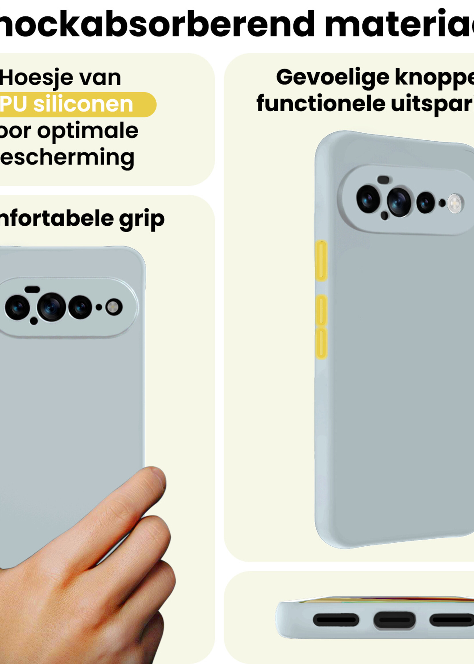 LUQ LUQ Google Pixel 11 Pro XL Hoesje Siliconen Met 2x Screenprotector - Lichtblauw