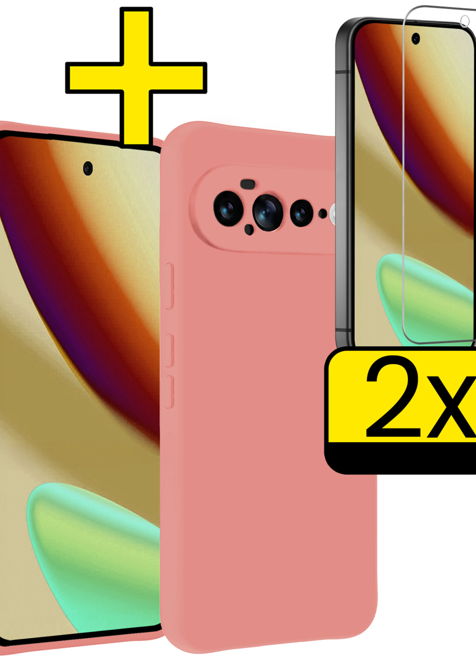 LUQ LUQ Google Pixel 11 Pro XL Hoesje Siliconen Met 2x Screenprotector - Lichtroze