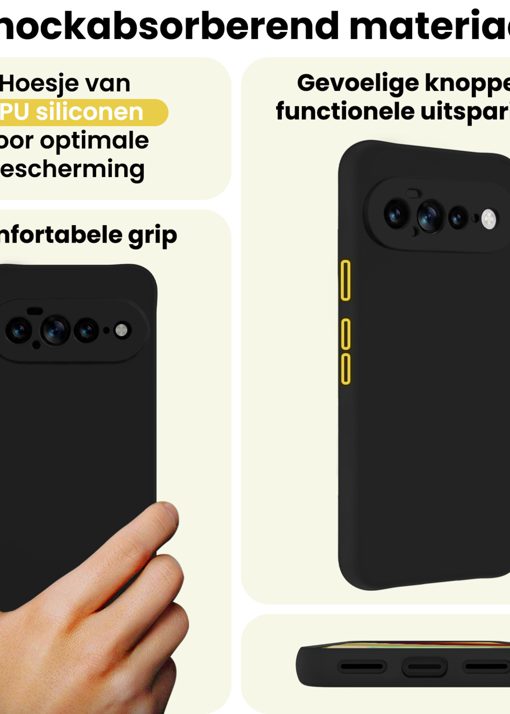 LUQ LUQ Google Pixel 11 Pro XL Hoesje Siliconen Met 2x Screenprotector - Zwart