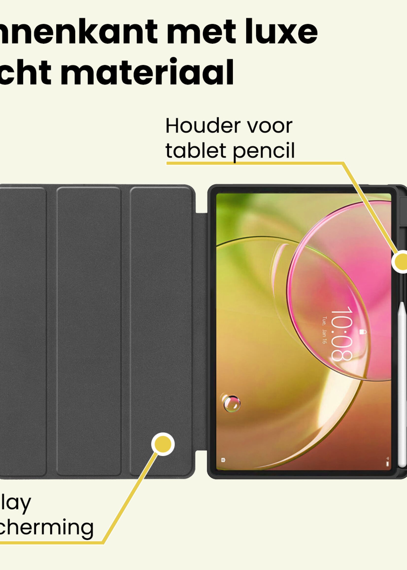 LUQ LUQ Lenovo Idea Tab Pro Gen 2 Hoesje Met Uitsparing Lenovo Pen Met Screenprotector - Zwart