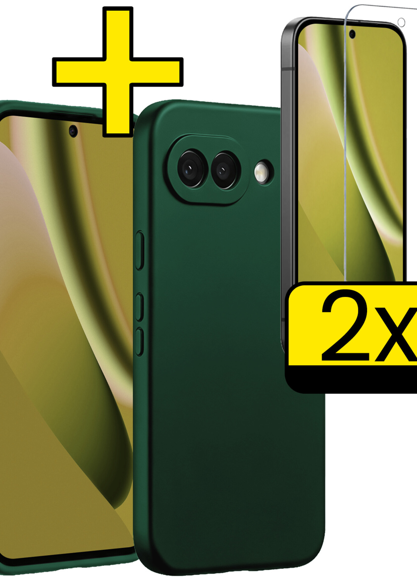 LUQ LUQ Google Pixel 10a Hoesje Siliconen Met 2x Screenprotector - Donkergroen