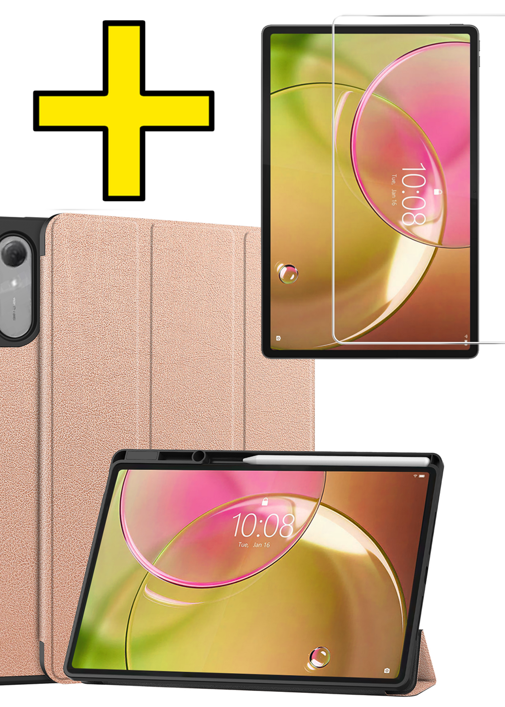 LUQ LUQ Lenovo Idea Tab Pro Gen 2 Hoesje Met Uitsparing Lenovo Pen Met Screenprotector - Rose Goud