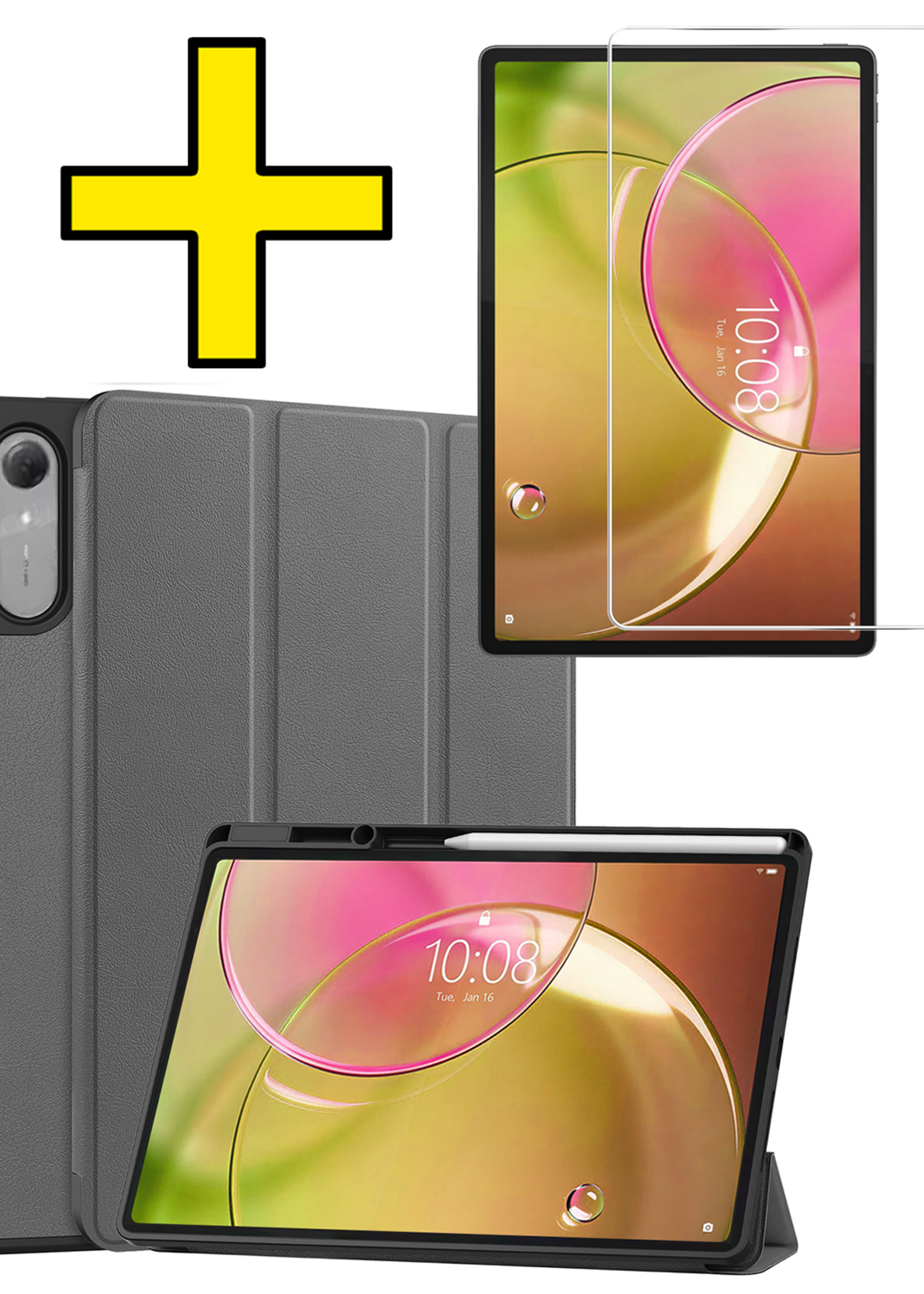 LUQ LUQ Lenovo Idea Tab Pro Gen 2 Hoesje Met Uitsparing Lenovo Pen Met Screenprotector - Grijs