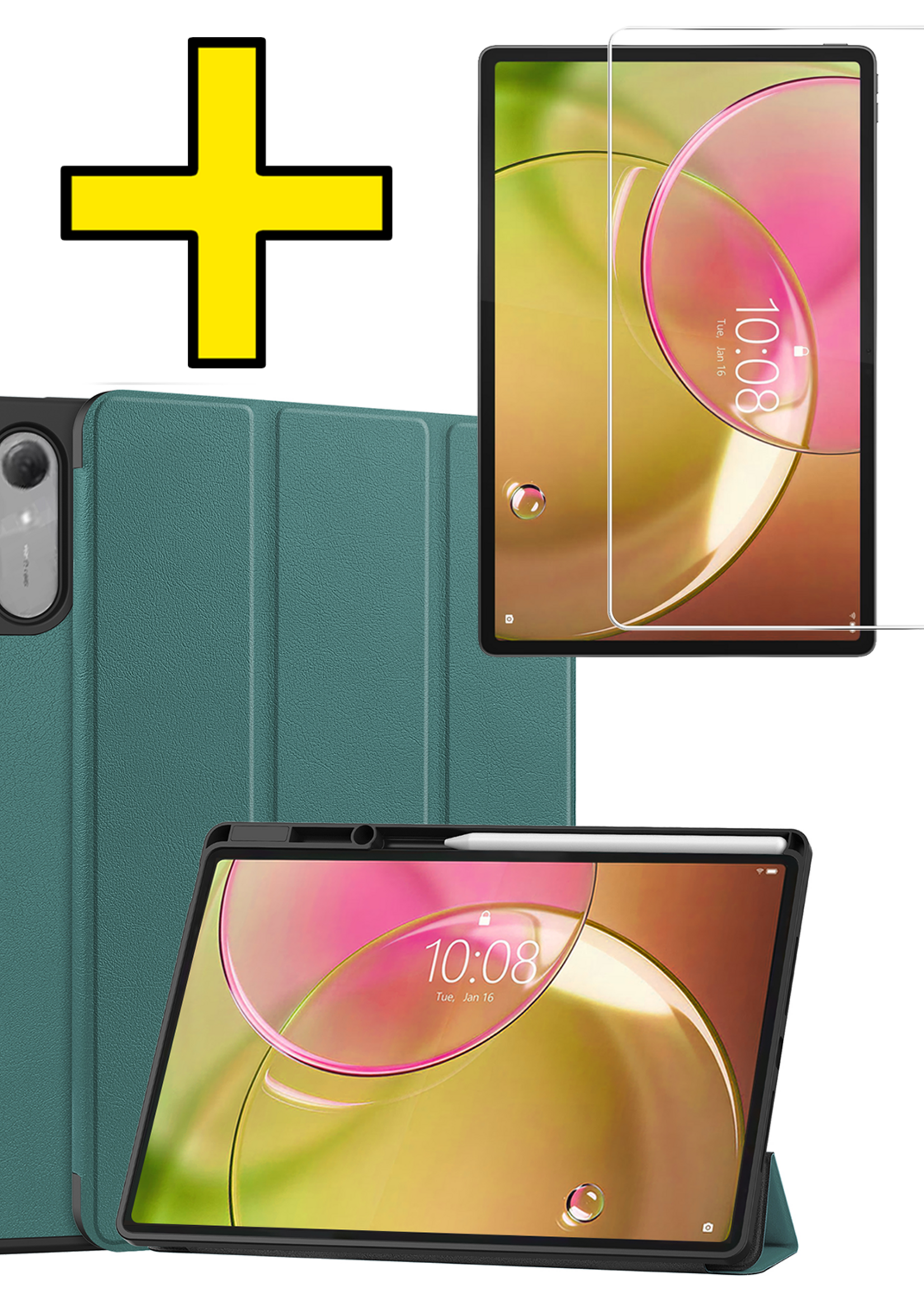 LUQ LUQ Lenovo Idea Tab Pro Gen 2 Hoesje Met Uitsparing Lenovo Pen Met Screenprotector - Donkergroen