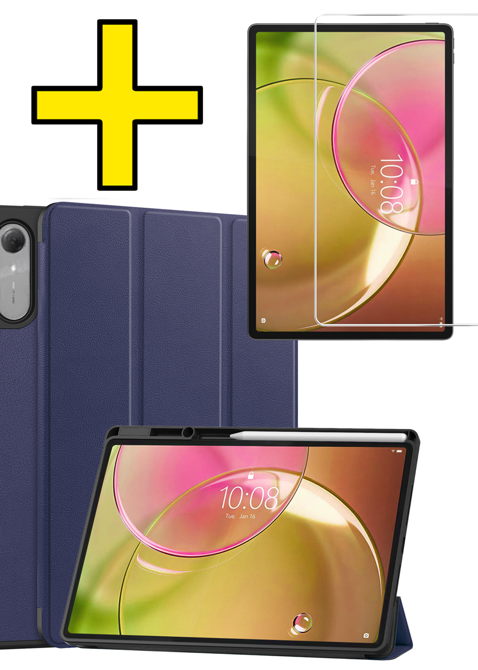 LUQ LUQ Lenovo Idea Tab Pro Gen 2 Hoesje Met Uitsparing Lenovo Pen Met Screenprotector - Donkerblauw