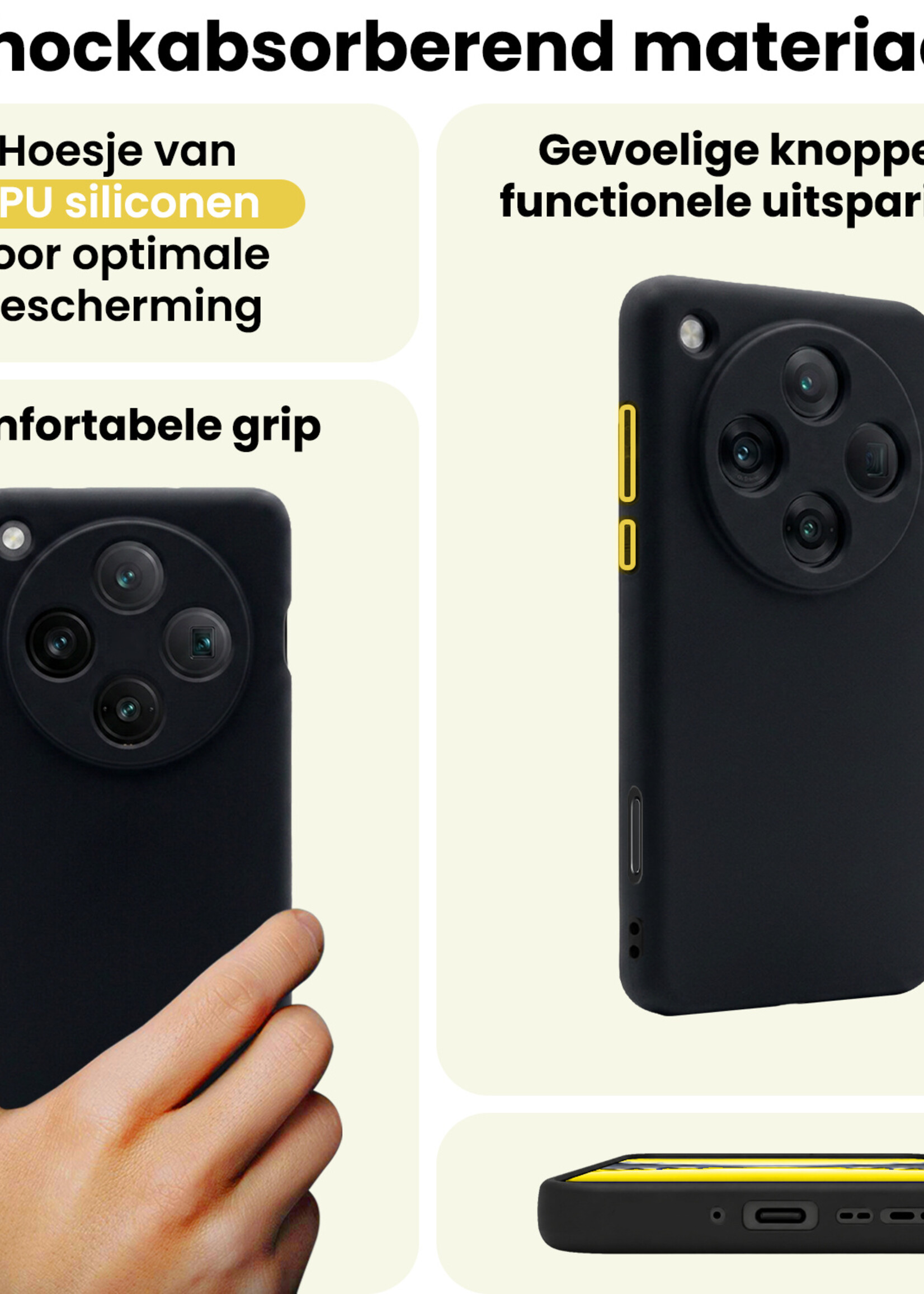 LUQ LUQ OPPO Find X8 Pro Hoesje Siliconen Met 2x Screenprotector - Zwart