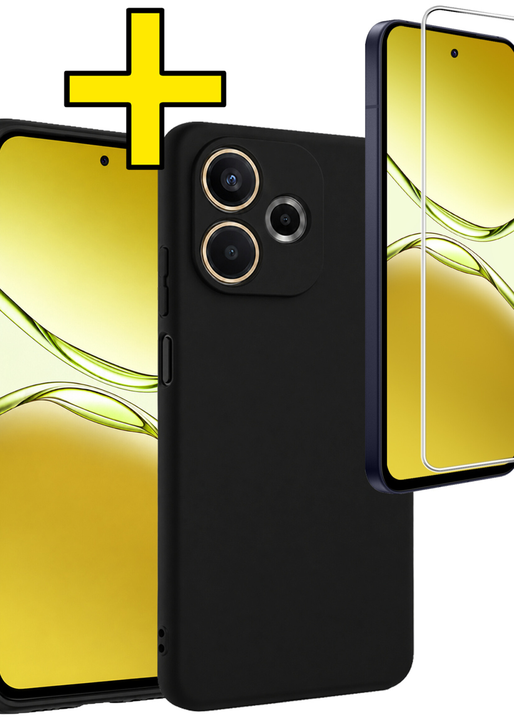 LUQ LUQ OPPO A5 Pro Hoesje Siliconen Met Screenprotector - Zwart