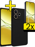 LUQ LUQ OPPO A5 Pro Hoesje Siliconen Met 2x Screenprotector - Zwart
