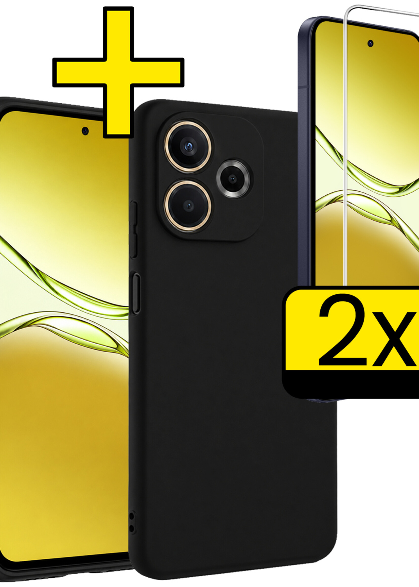 LUQ LUQ OPPO A5 Pro Hoesje Siliconen Met 2x Screenprotector - Zwart