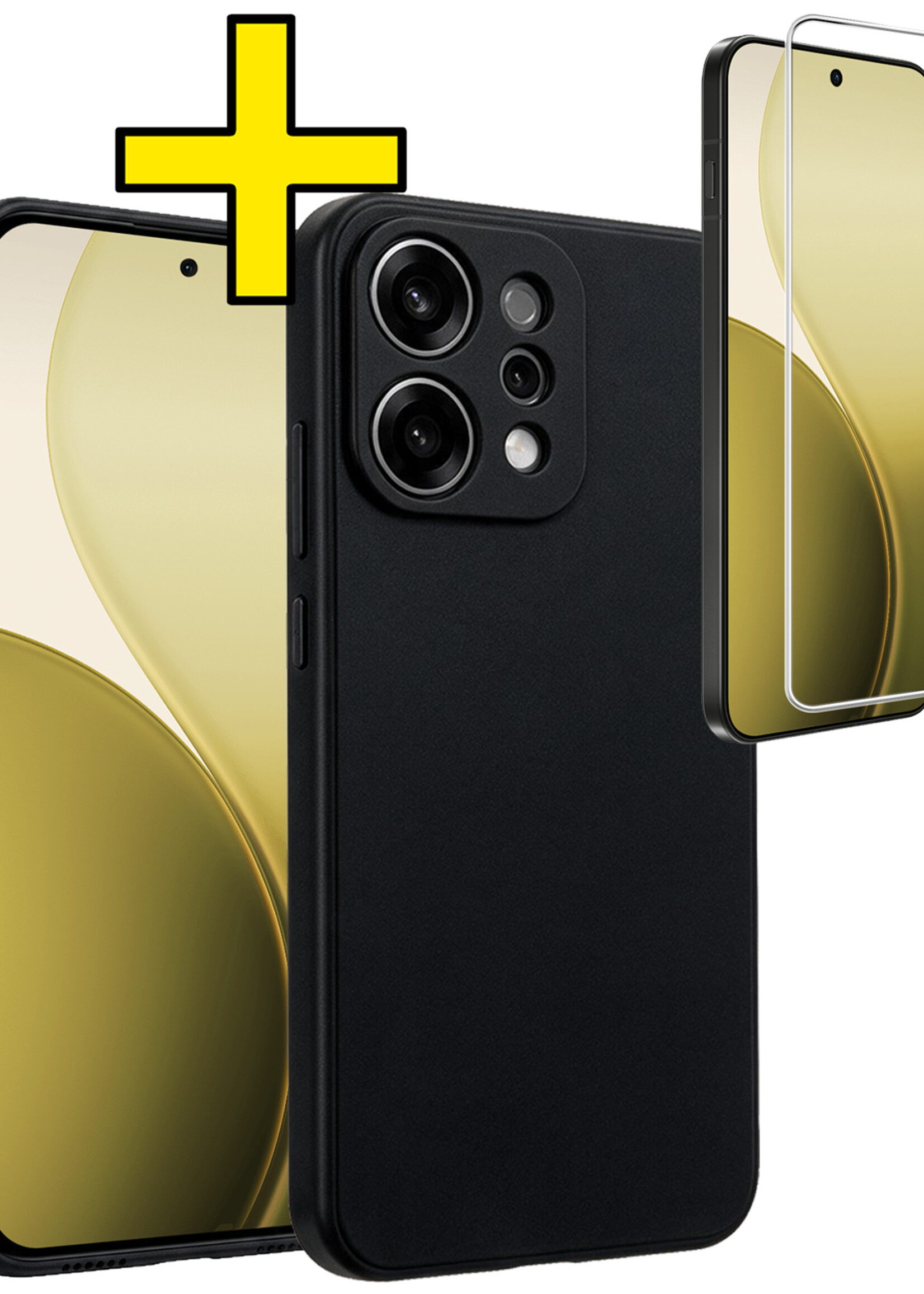 LUQ LUQ OPPO Reno14 Hoesje Siliconen Met Screenprotector - Zwart