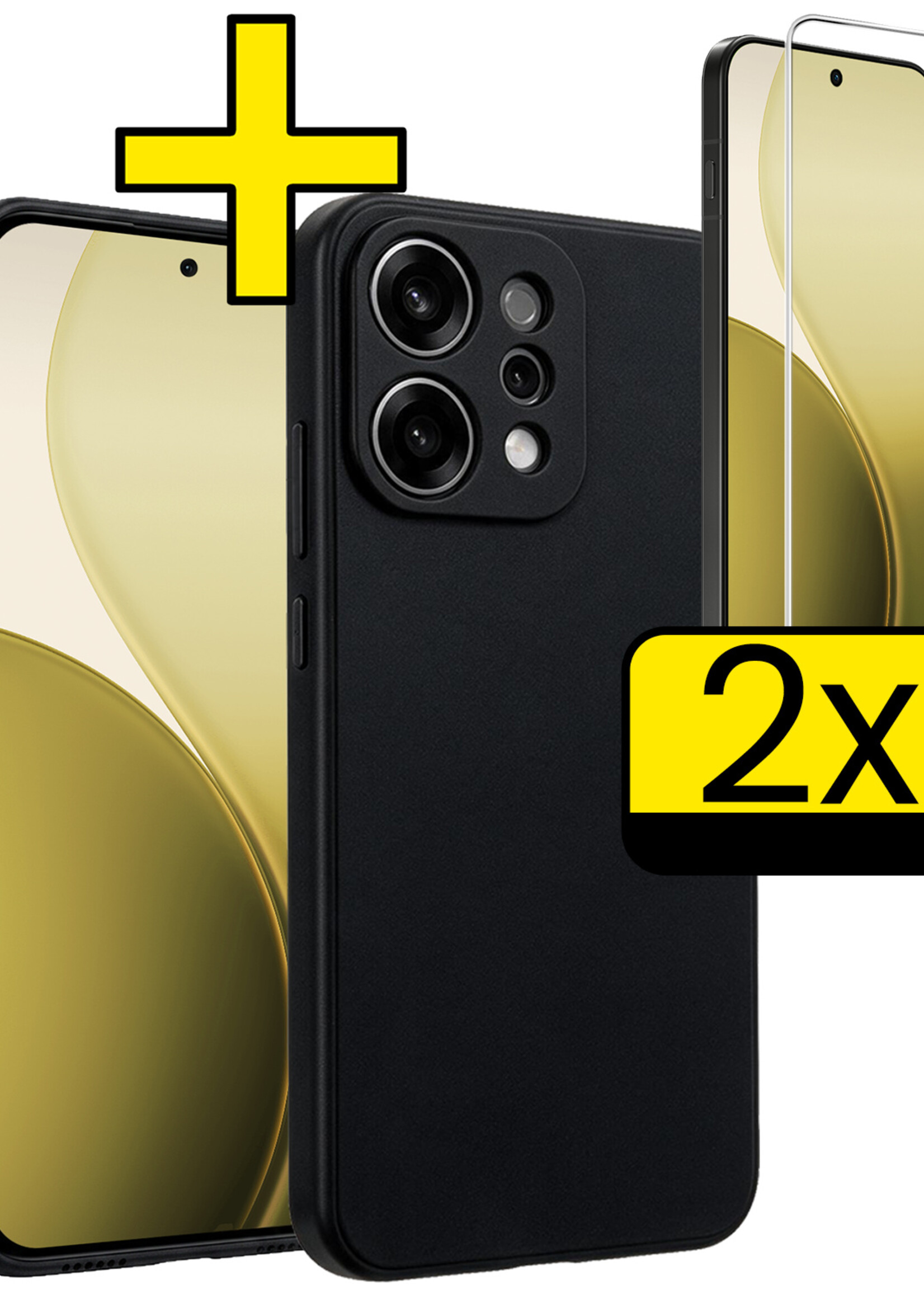 LUQ LUQ OPPO Reno14 Hoesje Siliconen Met 2x Screenprotector - Zwart