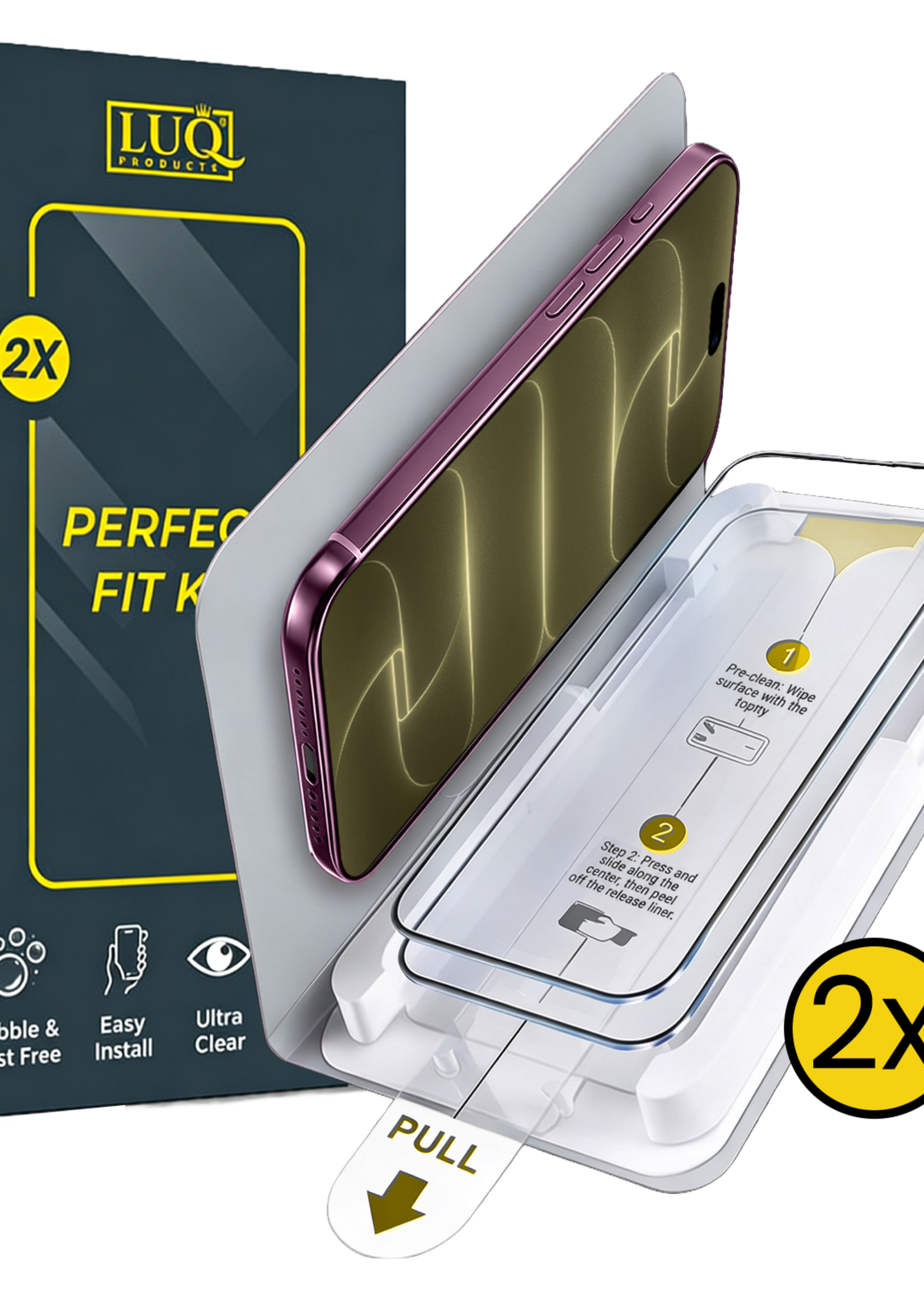 LUQ LUQ iPhone 18 Pro Screenprotector Perfect Fit Kit - 2 PACK