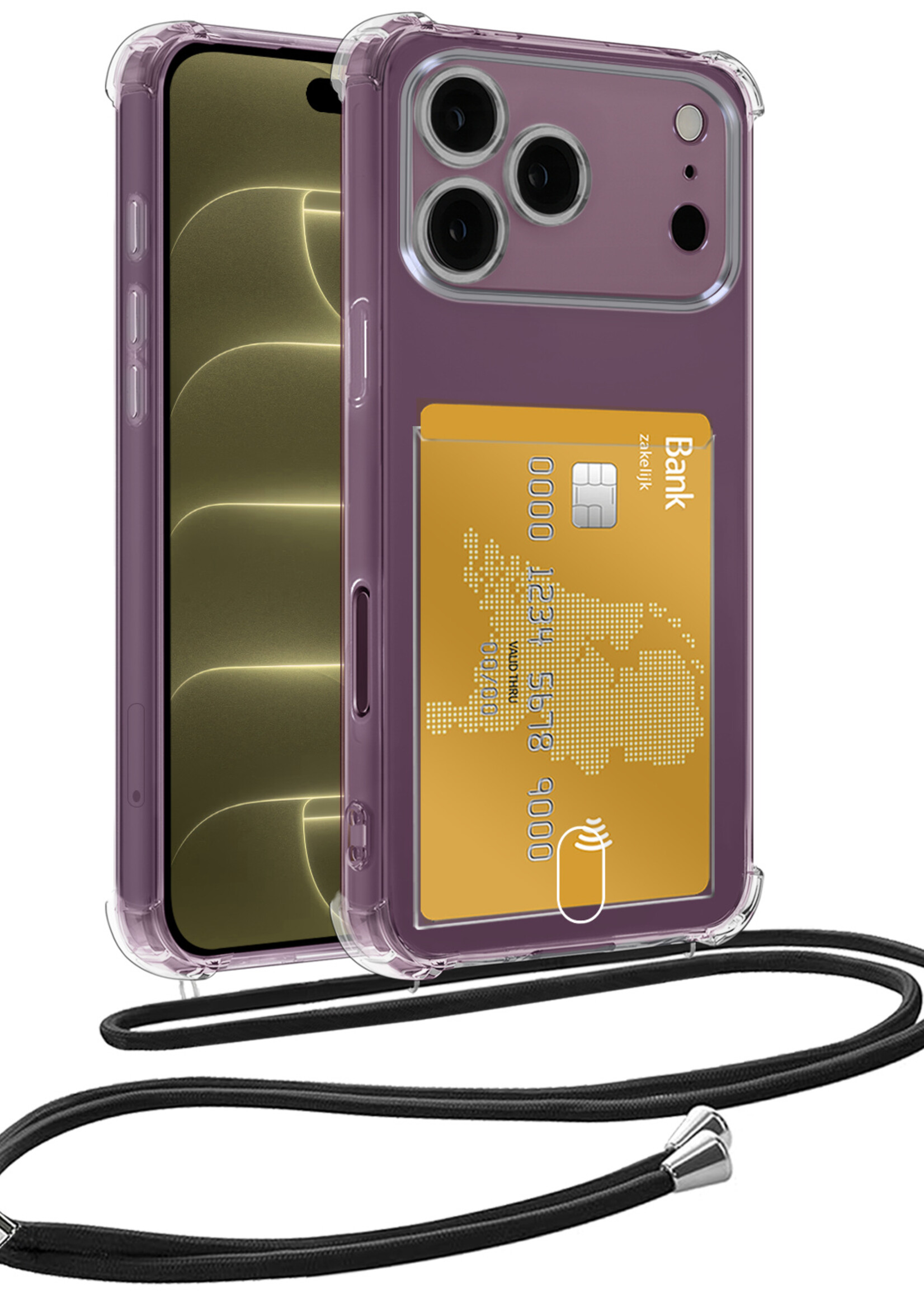 LUQ LUQ iPhone 18 Pro Hoesje Pashouder met Koord