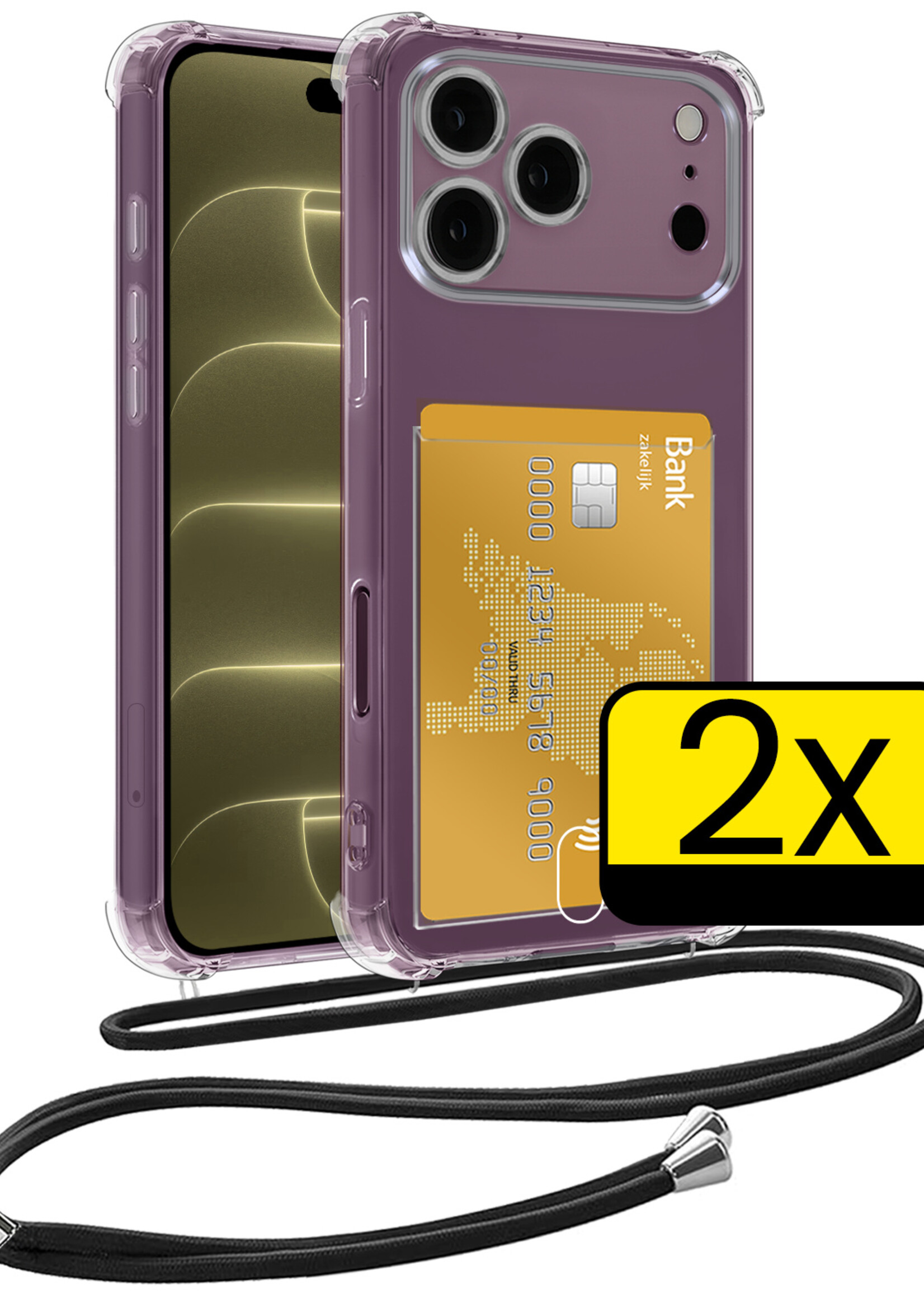 LUQ LUQ iPhone 18 Pro Hoesje Pashouder met Koord - 2 PACK