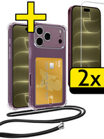 LUQ LUQ iPhone 18 Pro Hoesje Pashouder met Koord Met 2x Screenprotector