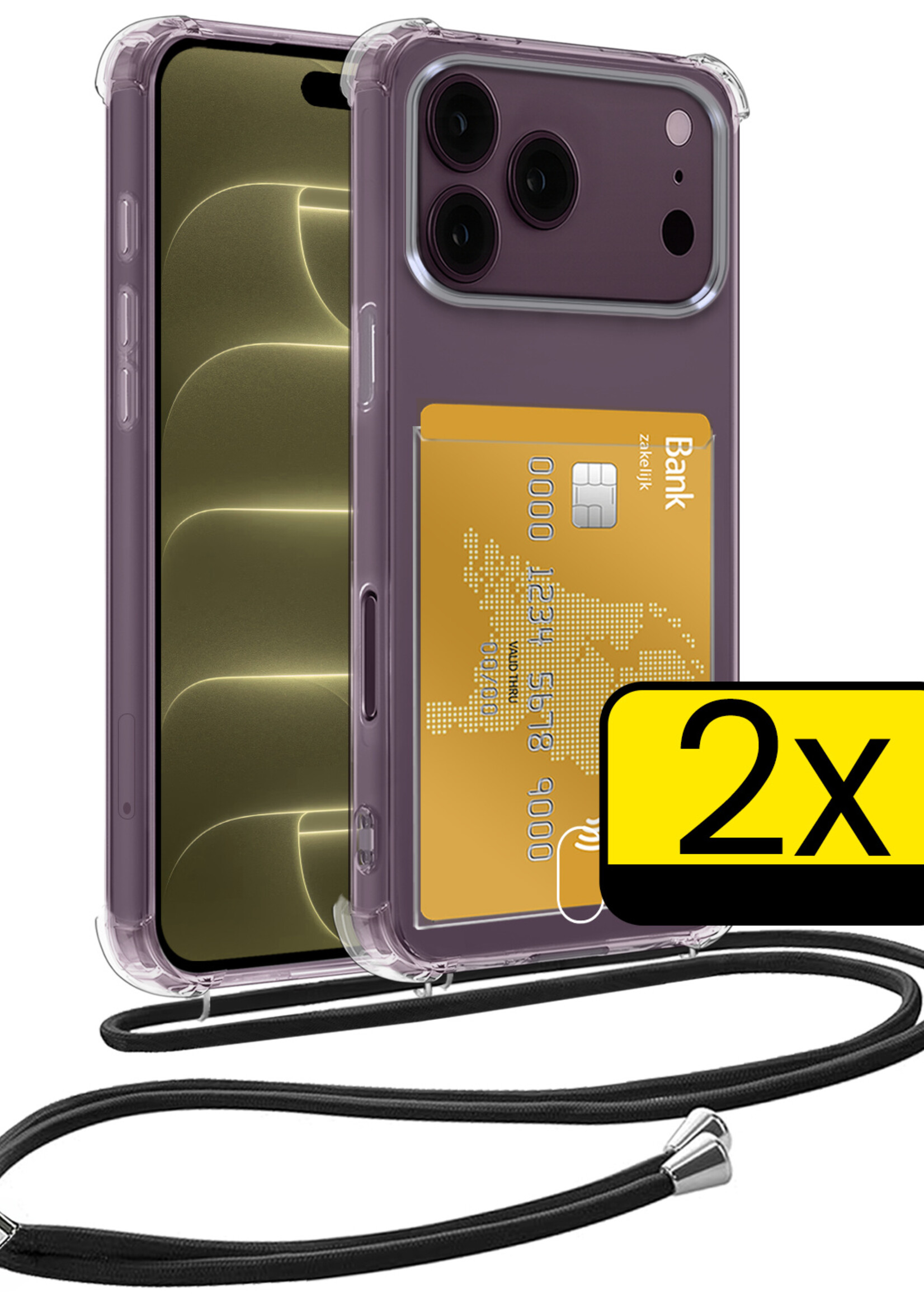 LUQ LUQ iPhone 18 Pro Max Hoesje Pashouder met Koord - 2 PACK