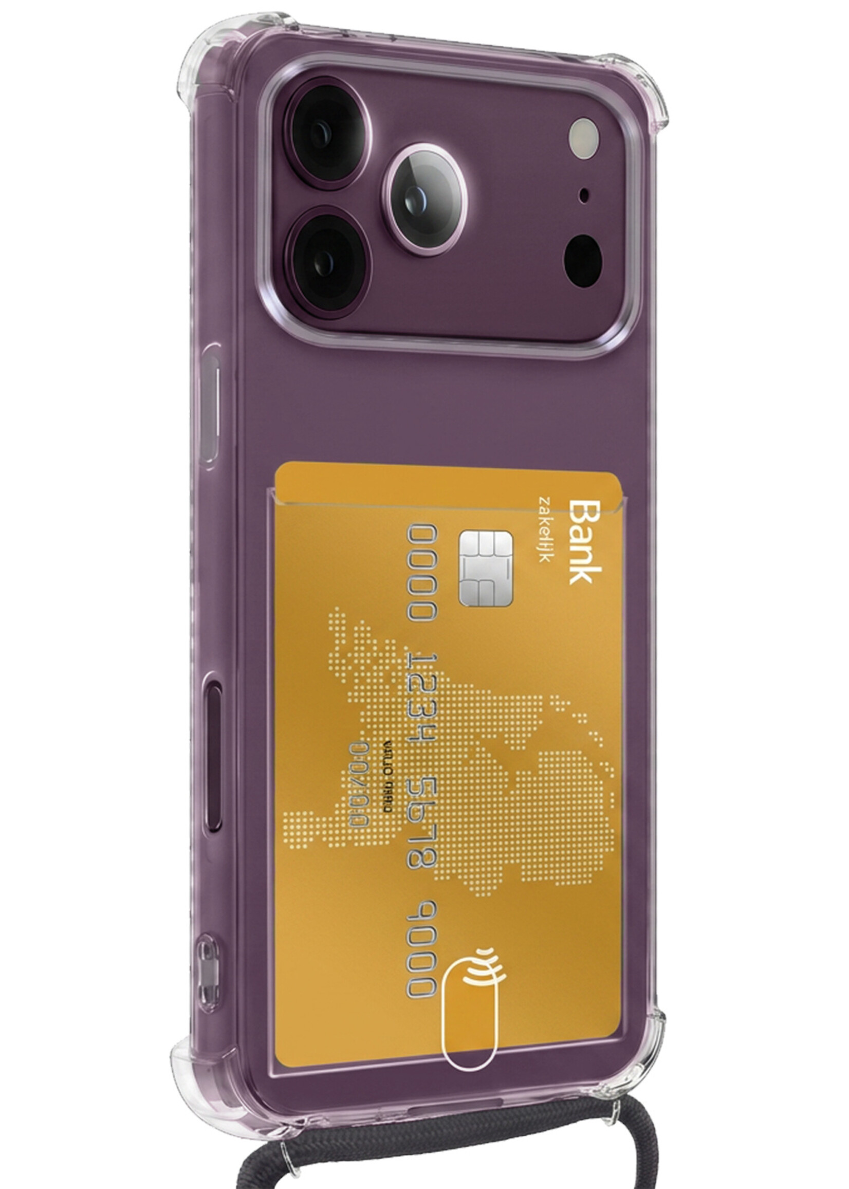 LUQ LUQ iPhone 18 Pro Max Hoesje Pashouder met Koord Met 2x Screenprotector