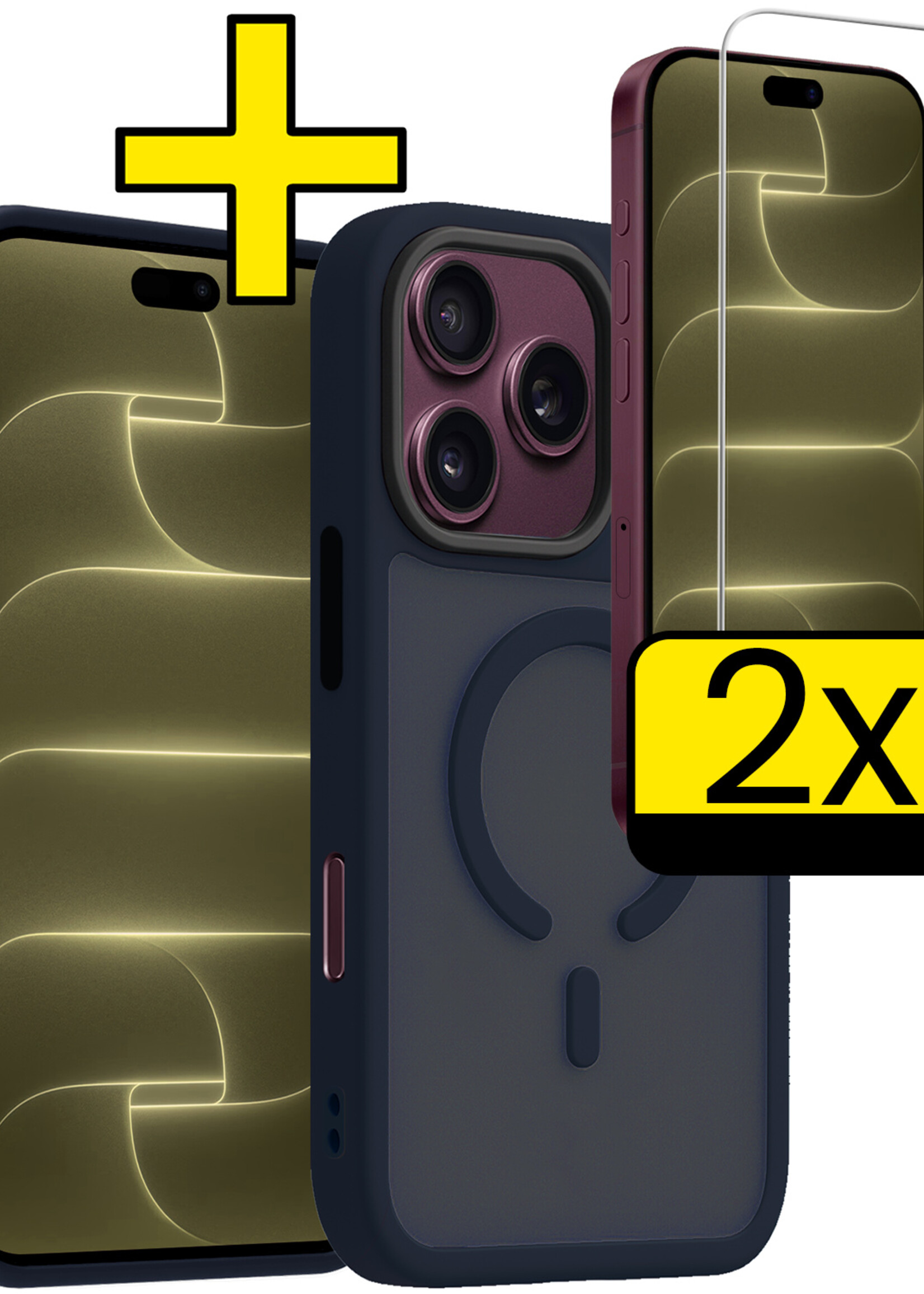 LUQ LUQ iPhone 18 Pro Magsafe Hoesje Donkerblauw Met 2x Screenprotector