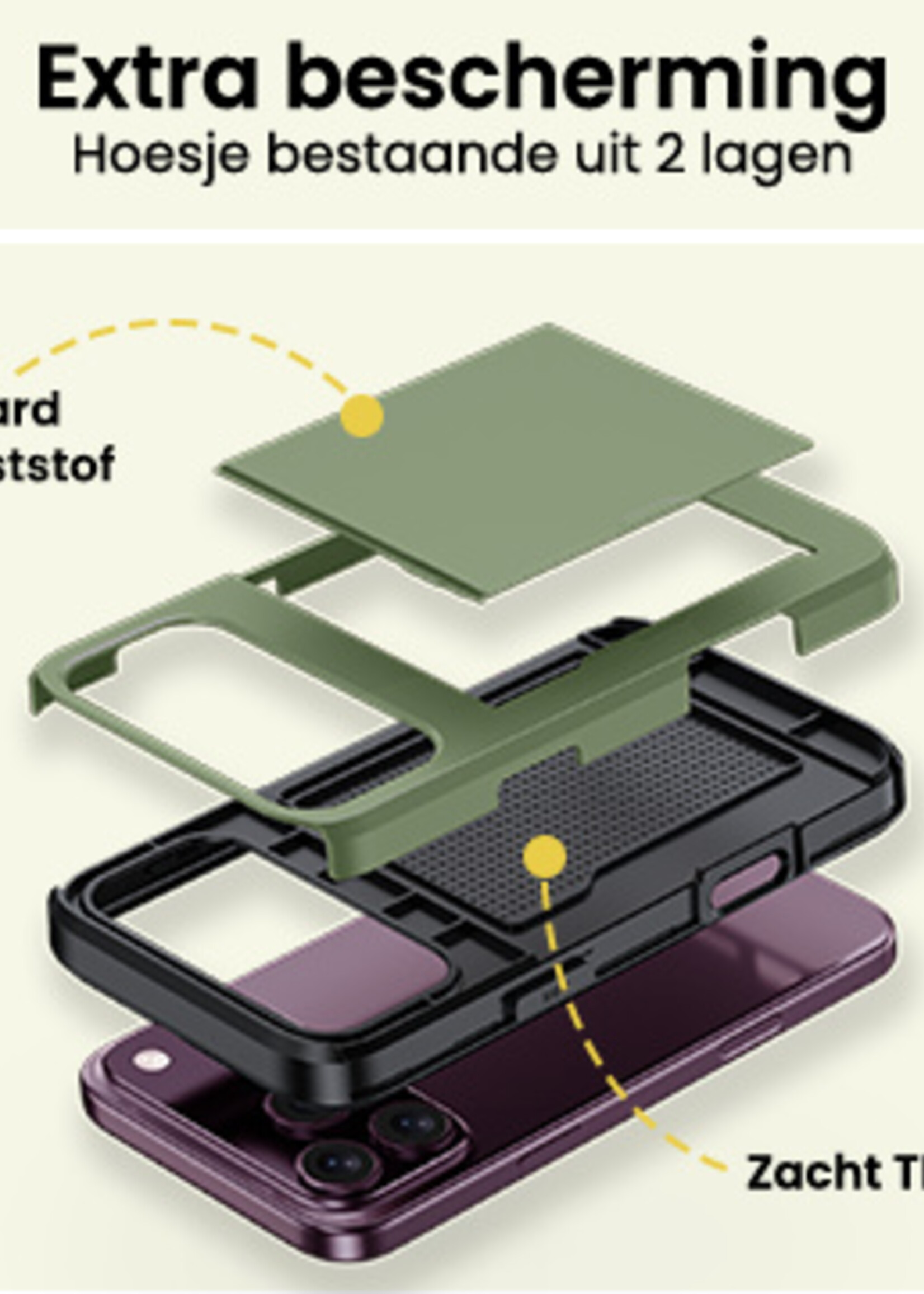 LUQ LUQ iPhone 18 Pro Hoesje Pashouder Hard - Donker Groen