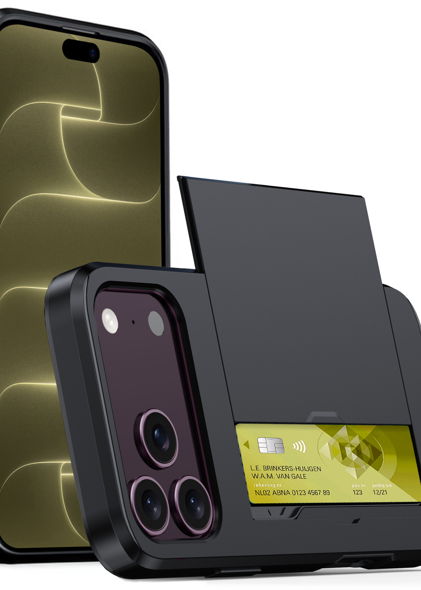 LUQ LUQ iPhone 18 Pro Hoesje Pashouder Hard - Zwart