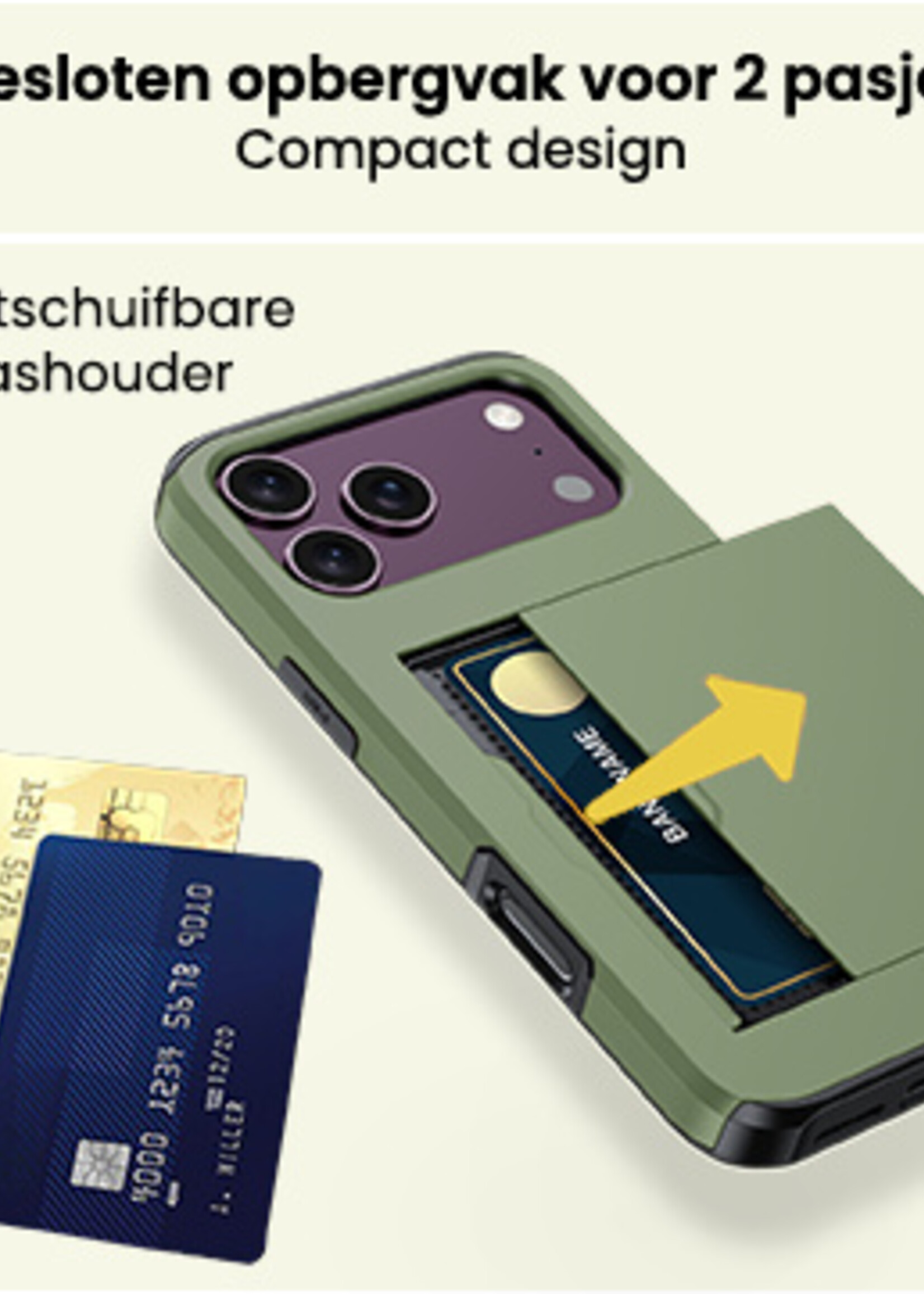 LUQ LUQ iPhone 18 Pro Hoesje Pashouder Hard Met 2x Screenprotector - Donker Groen