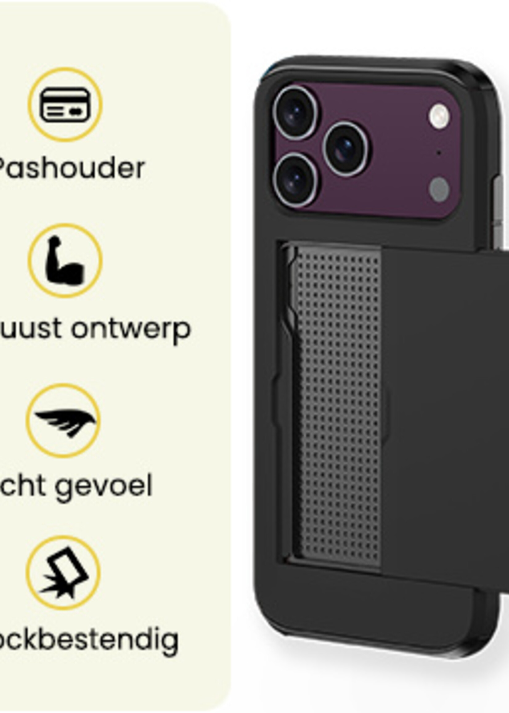 LUQ LUQ iPhone 18 Pro Hoesje Pashouder Hard Met 2x Screenprotector - Zwart
