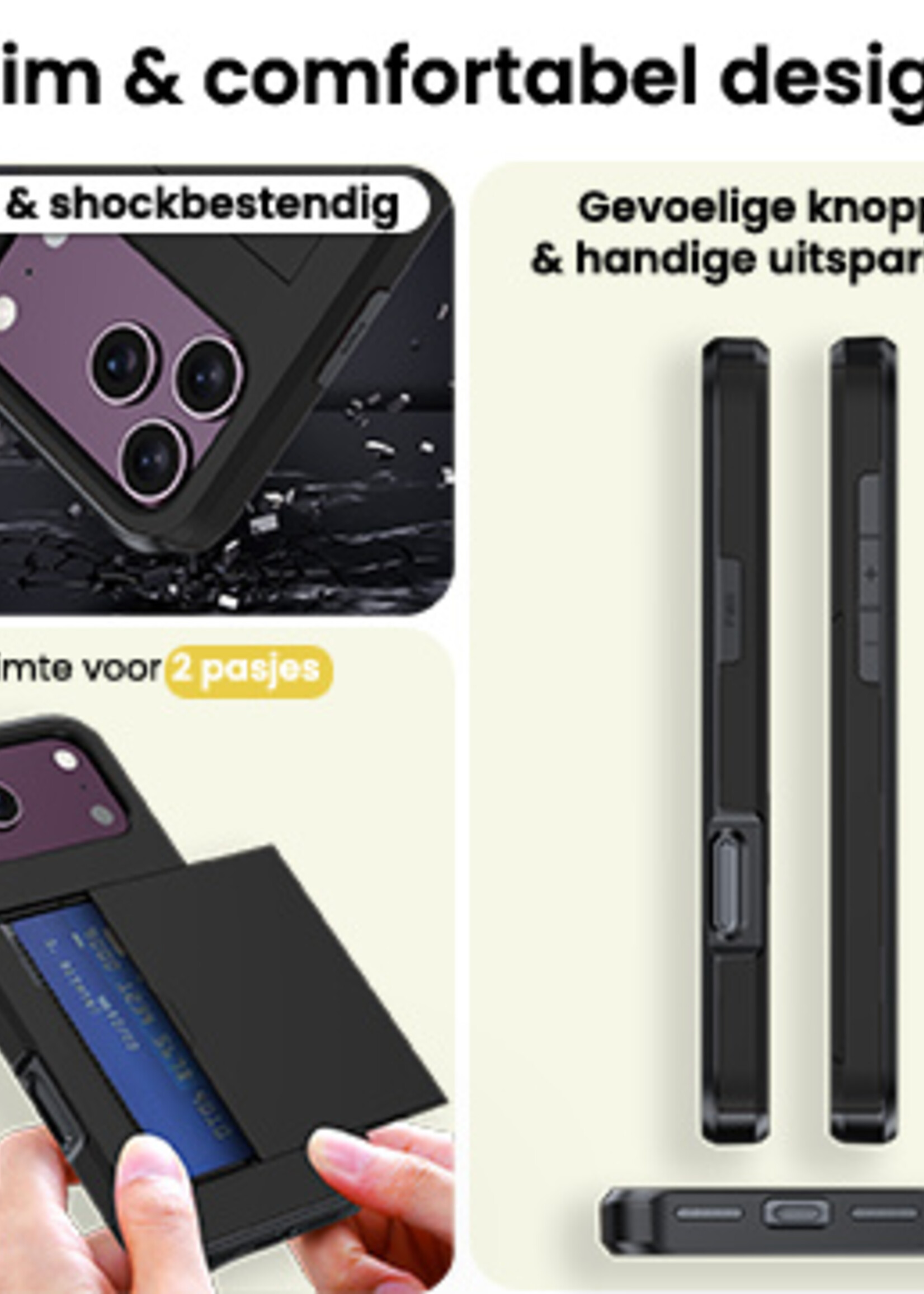 LUQ LUQ iPhone 18 Pro Hoesje Pashouder Hard Met 2x Screenprotector - Zwart
